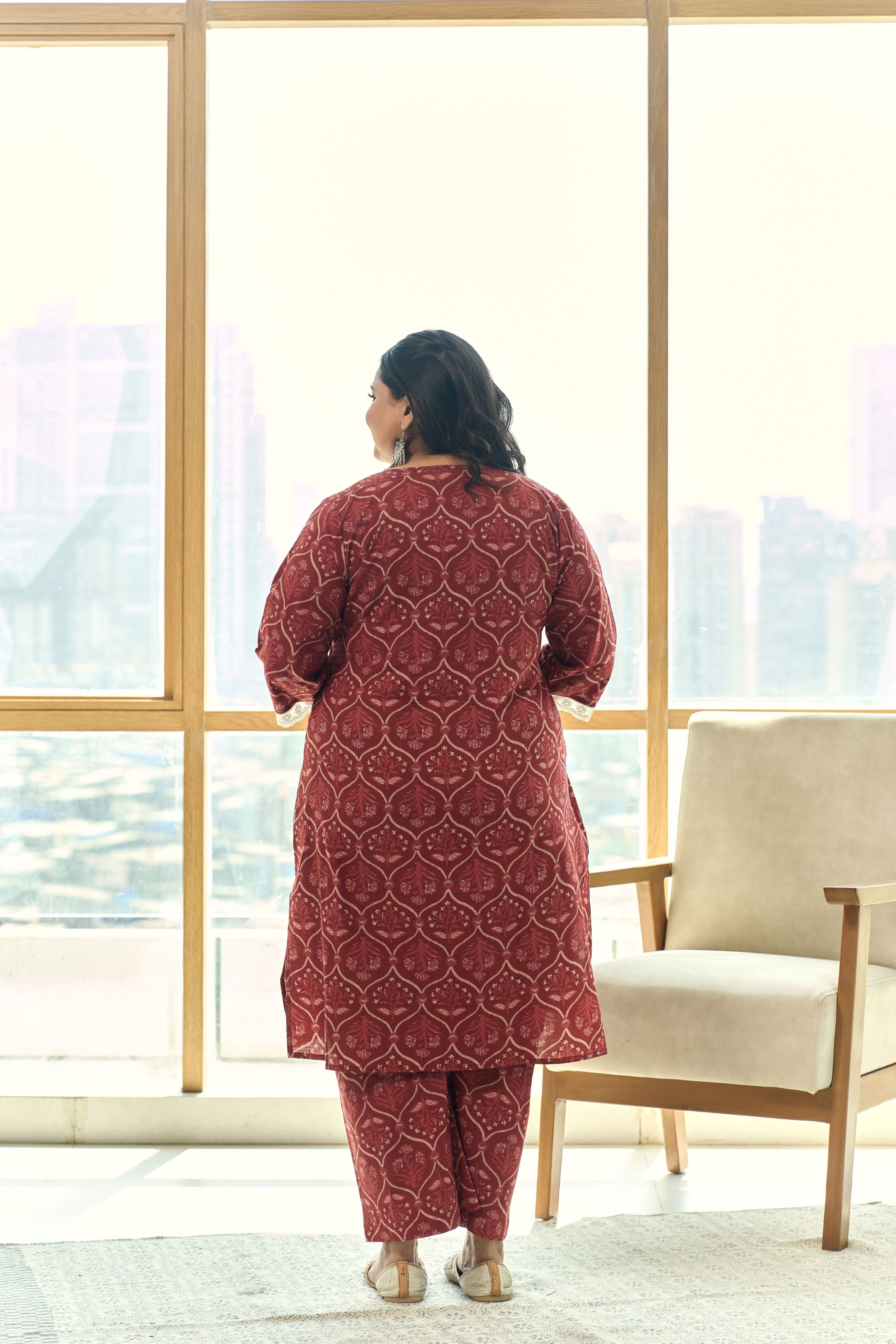 Rust Red Handblock Cotton Co-ord Set