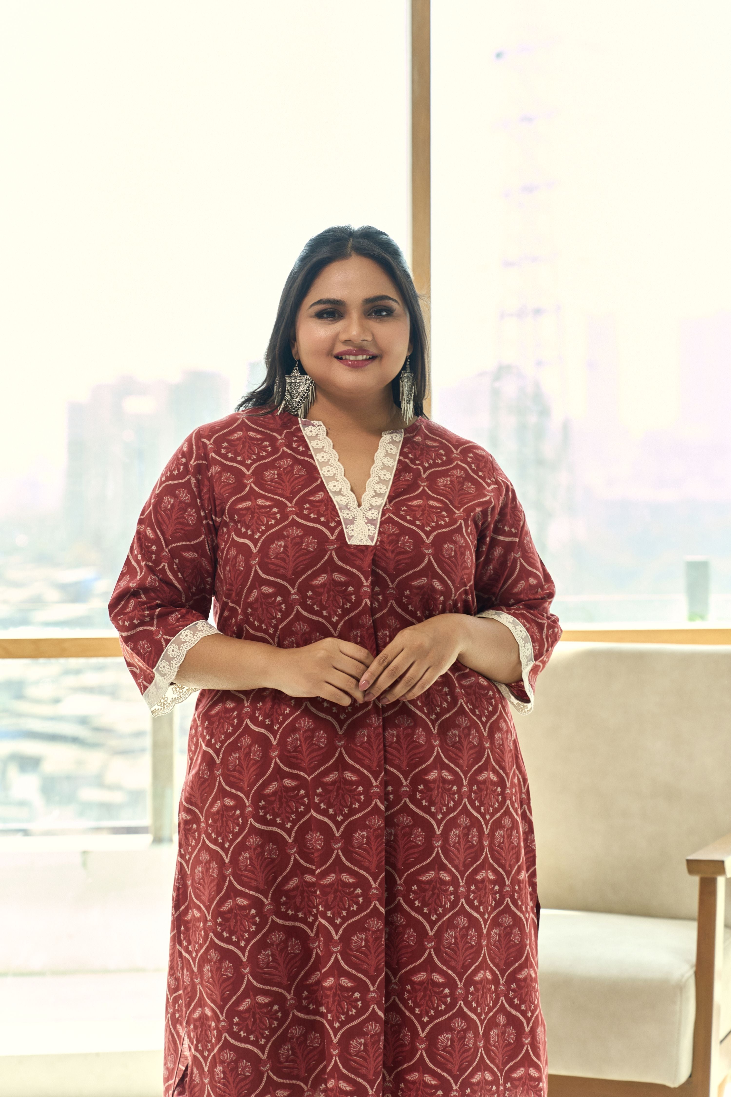 Rust Red Handblock Cotton Co-ord Set