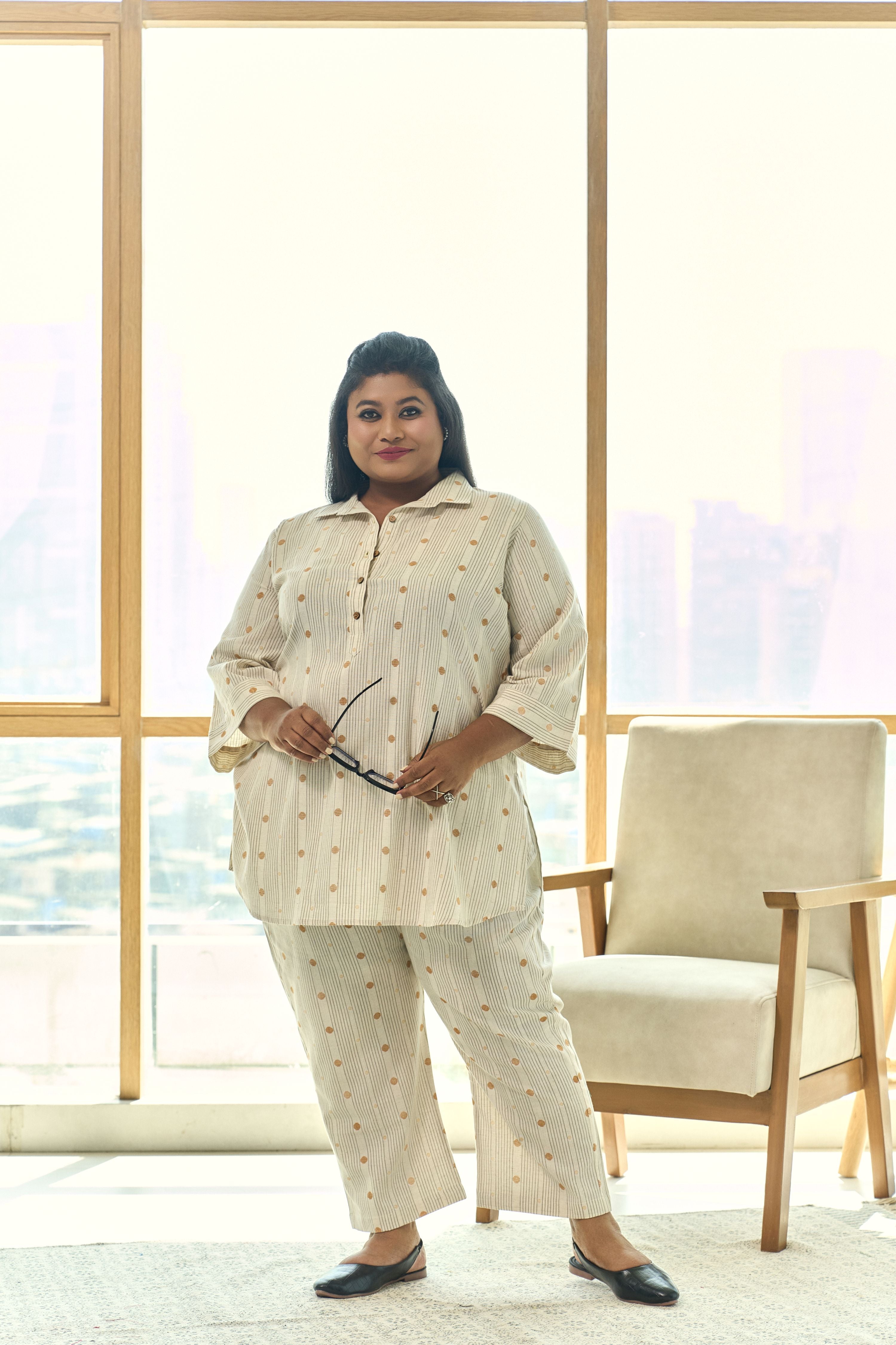 Off-white Striped Linen Co-ord Set