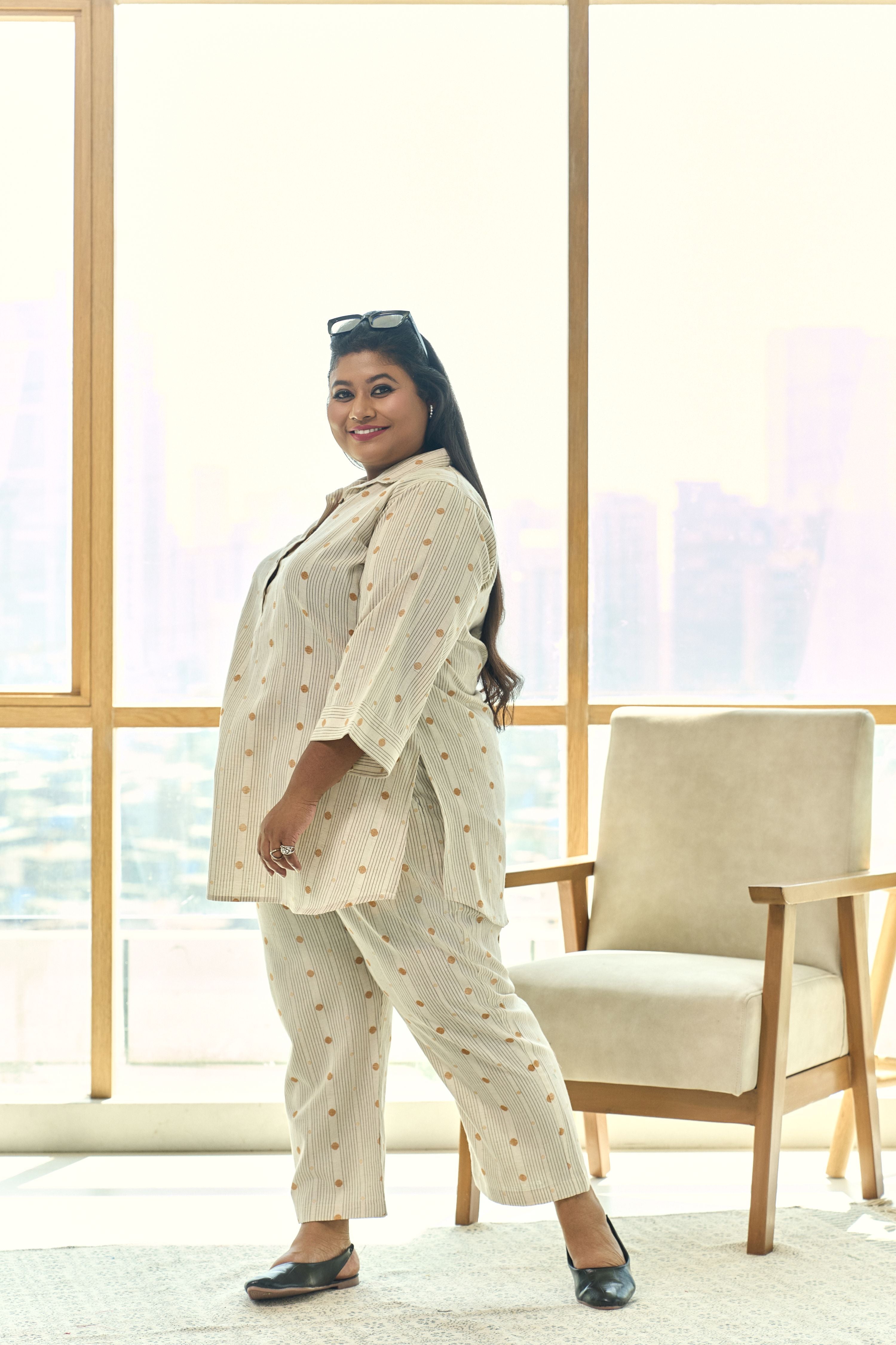 Off-white Striped Linen Co-ord Set