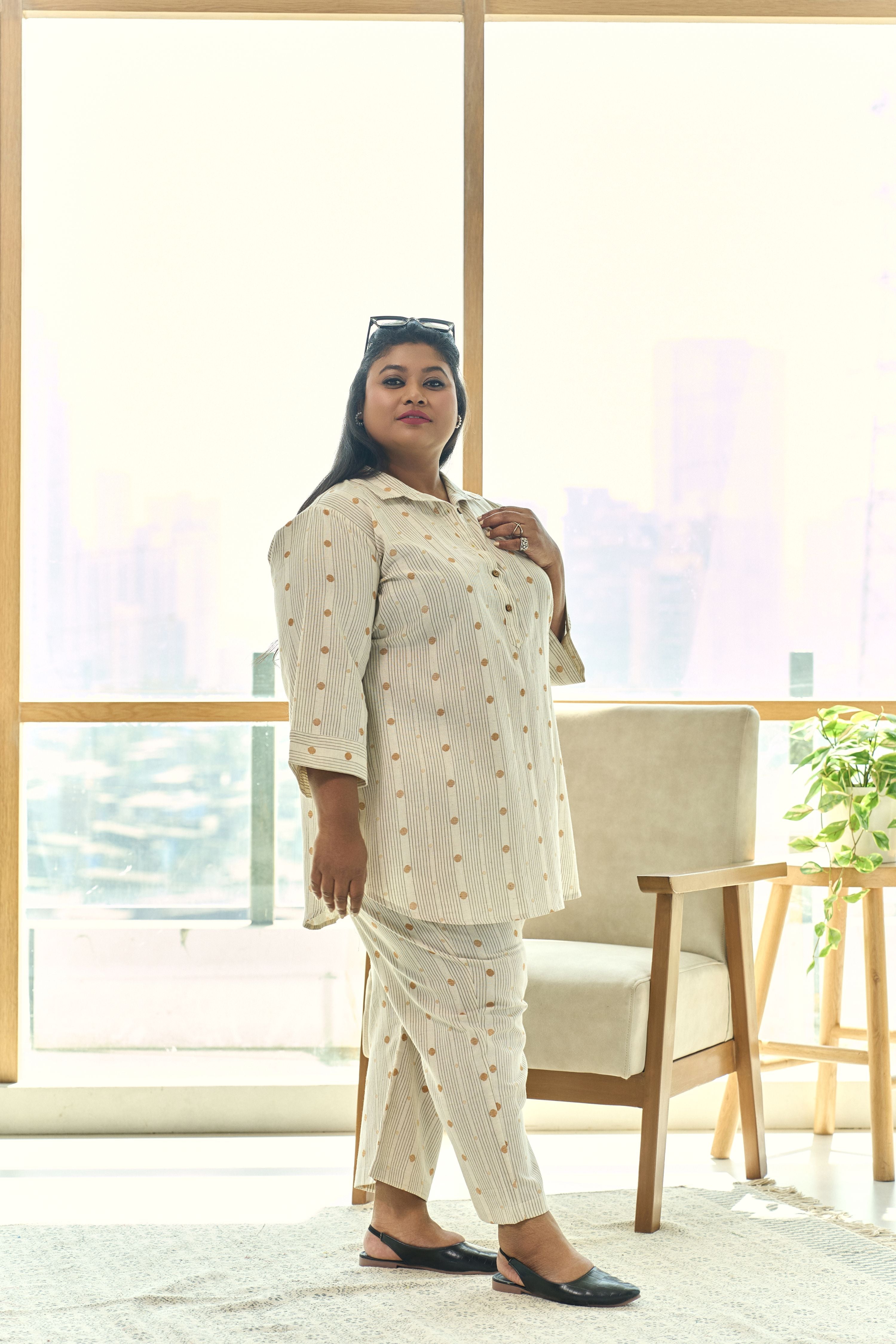 Off-white Striped Linen Co-ord Set