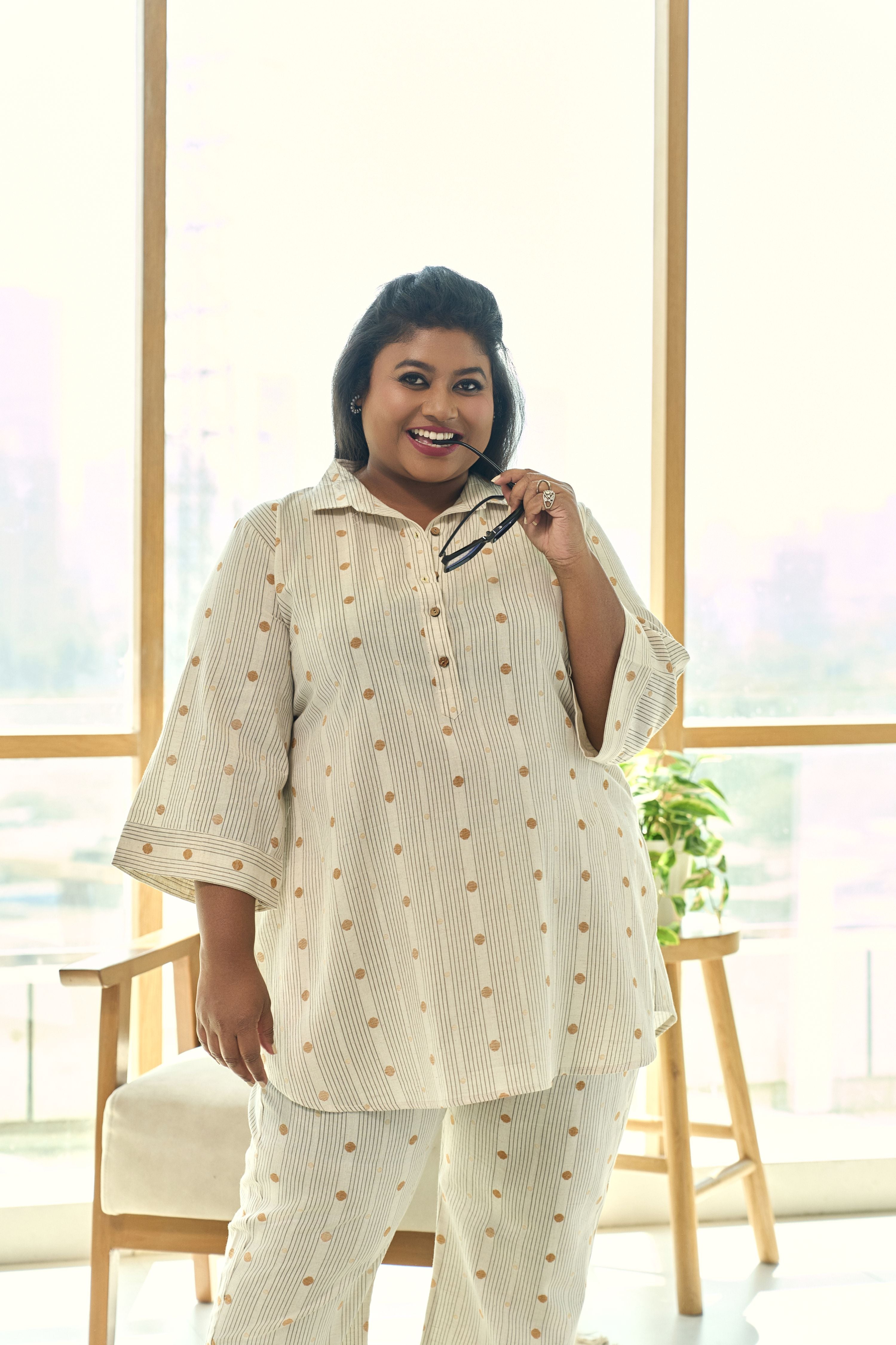 Off-white Striped Linen Co-ord Set