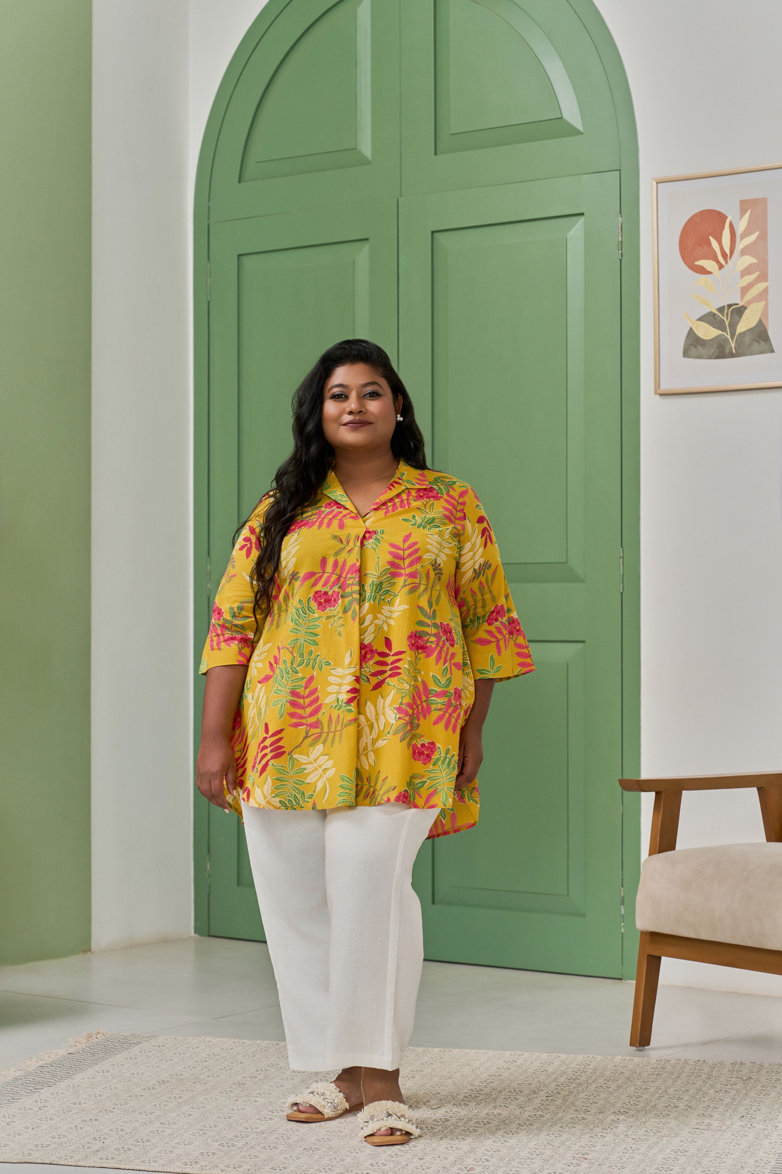 Mustard Bloom Screen Printed Chic Comfort Top