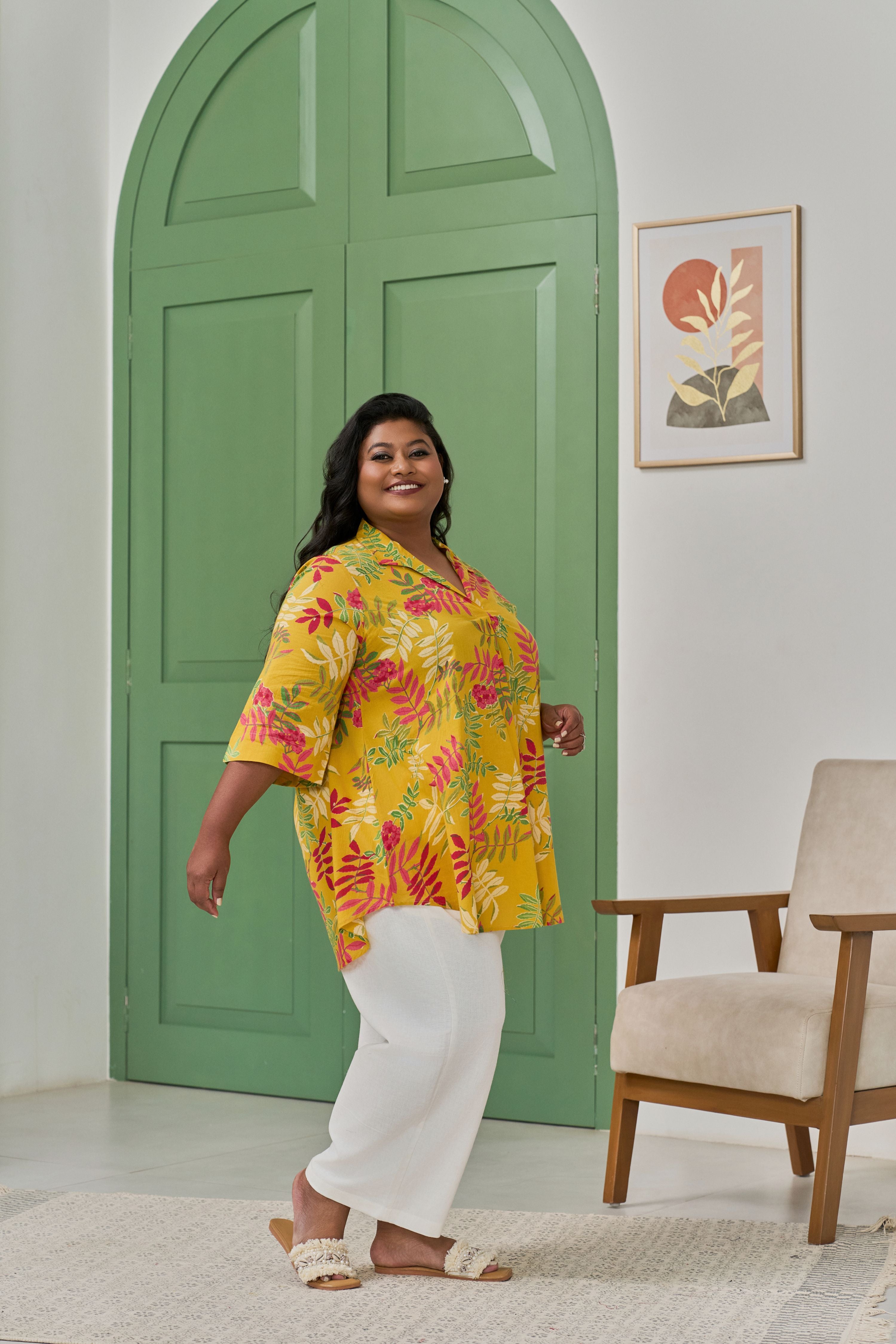 Mustard Bloom Screen Printed Chic Comfort Top