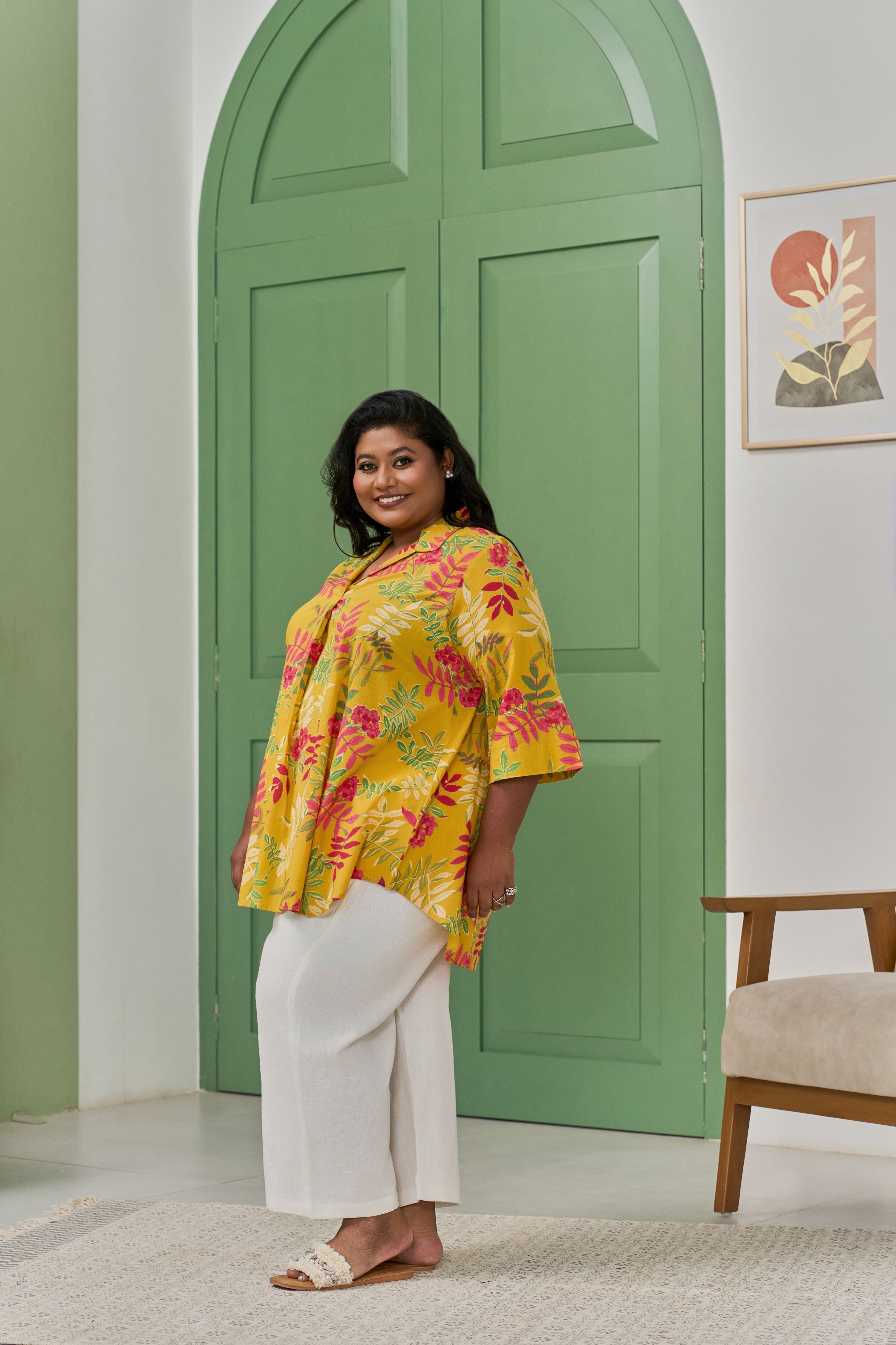 Mustard Bloom Screen Printed Chic Comfort Top