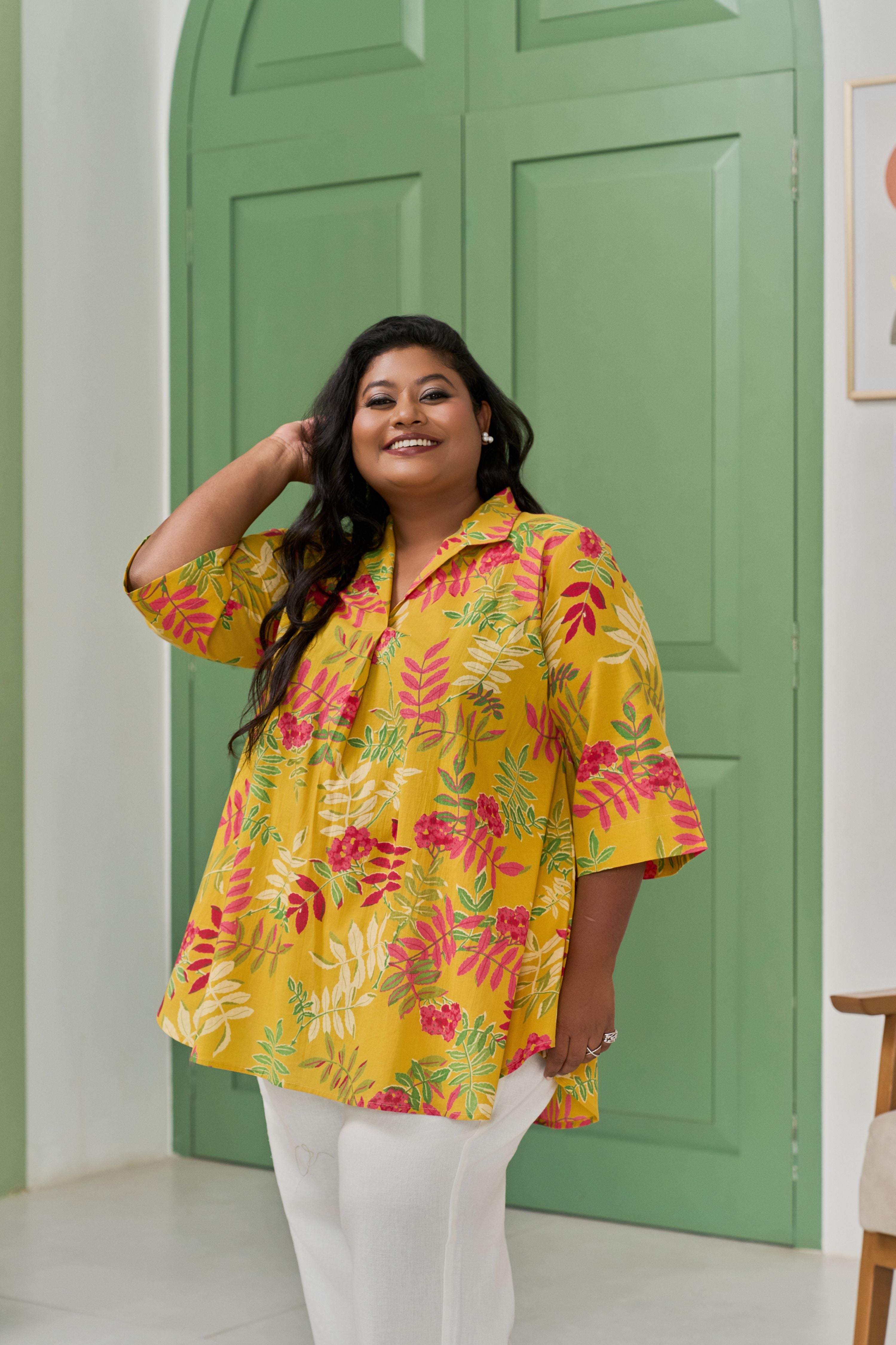 Mustard Bloom Screen Printed Chic Comfort Top