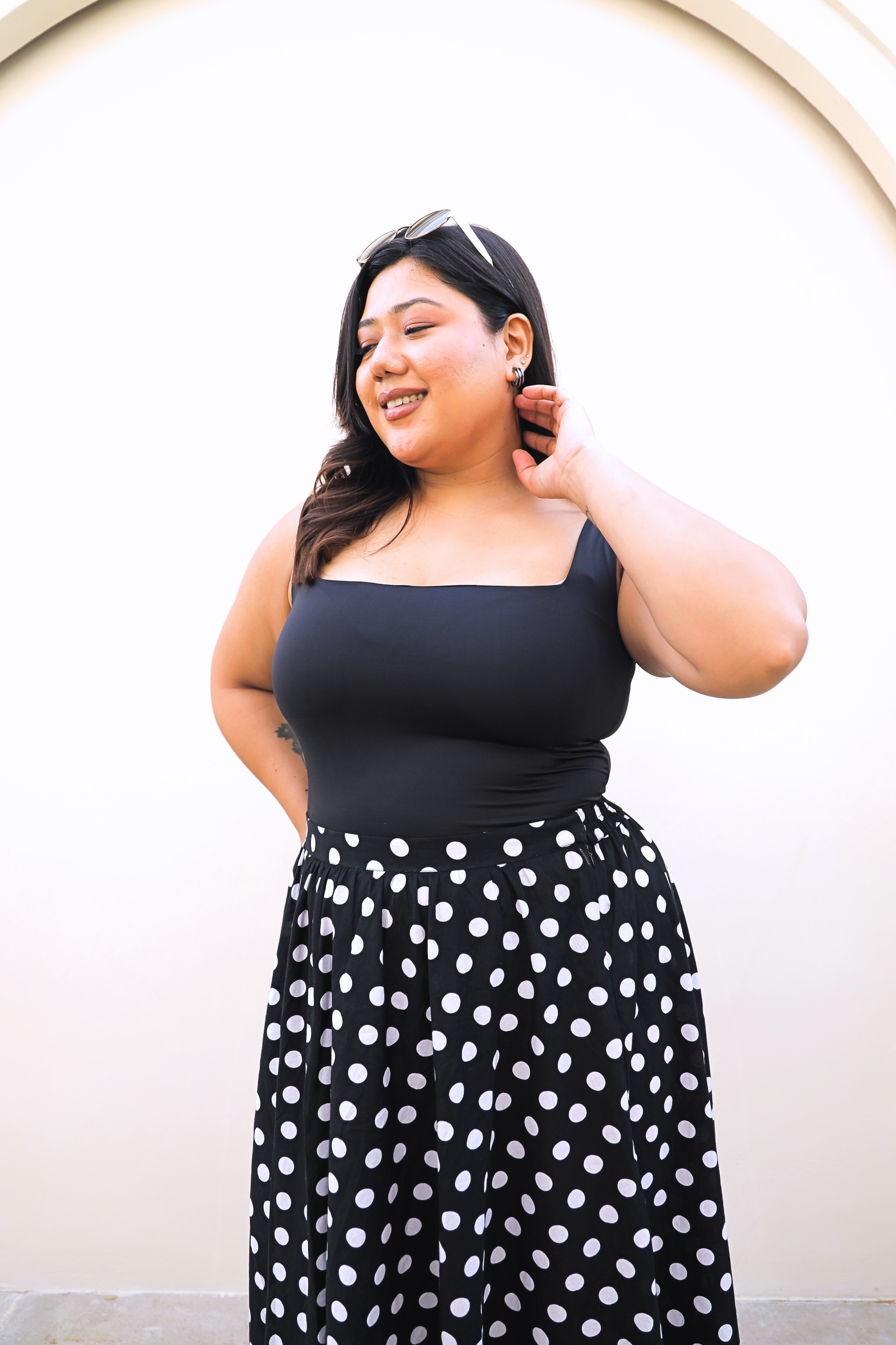 Black & White Polka Dot Midi Skirt