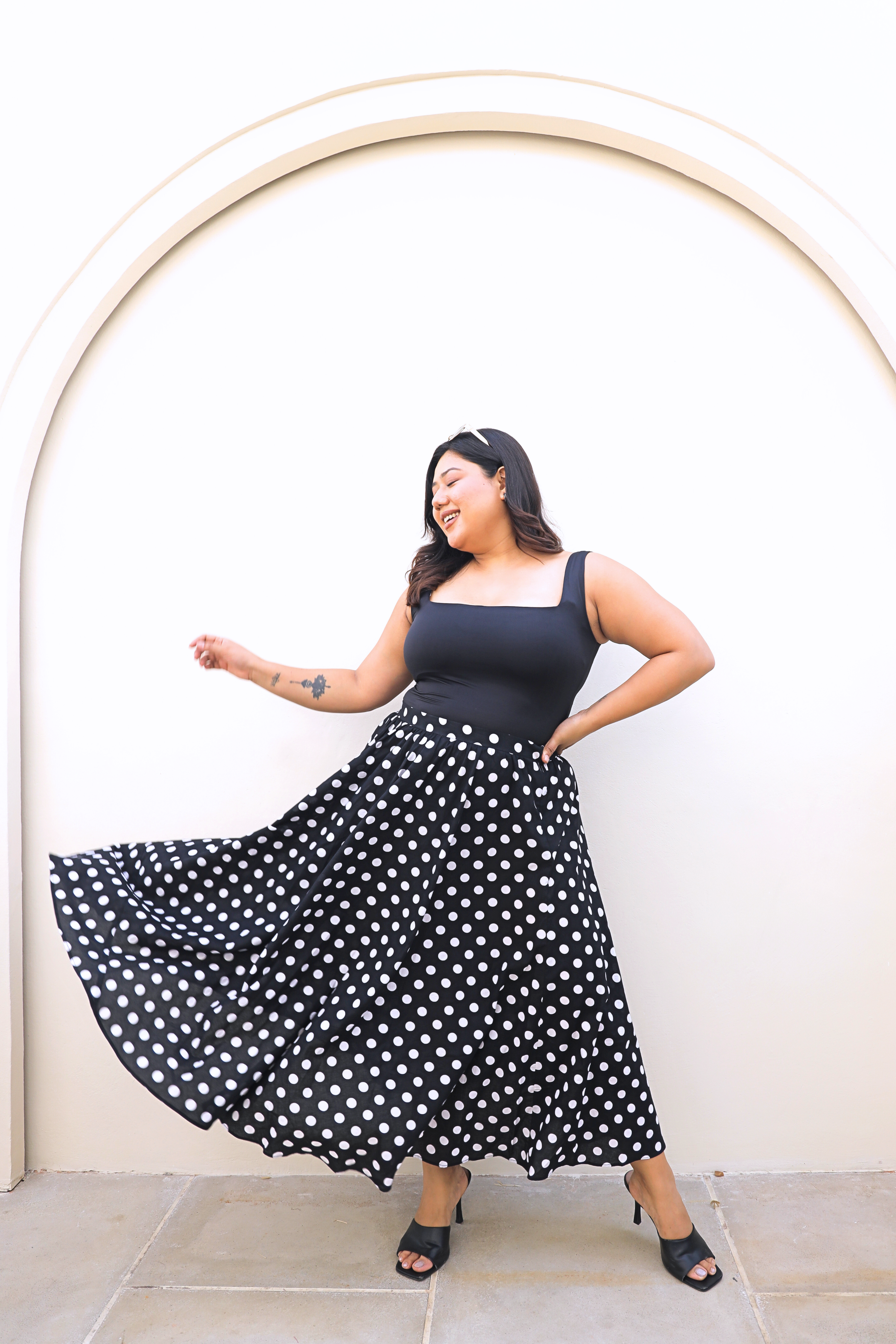 Black & White Polka Dot Midi Skirt