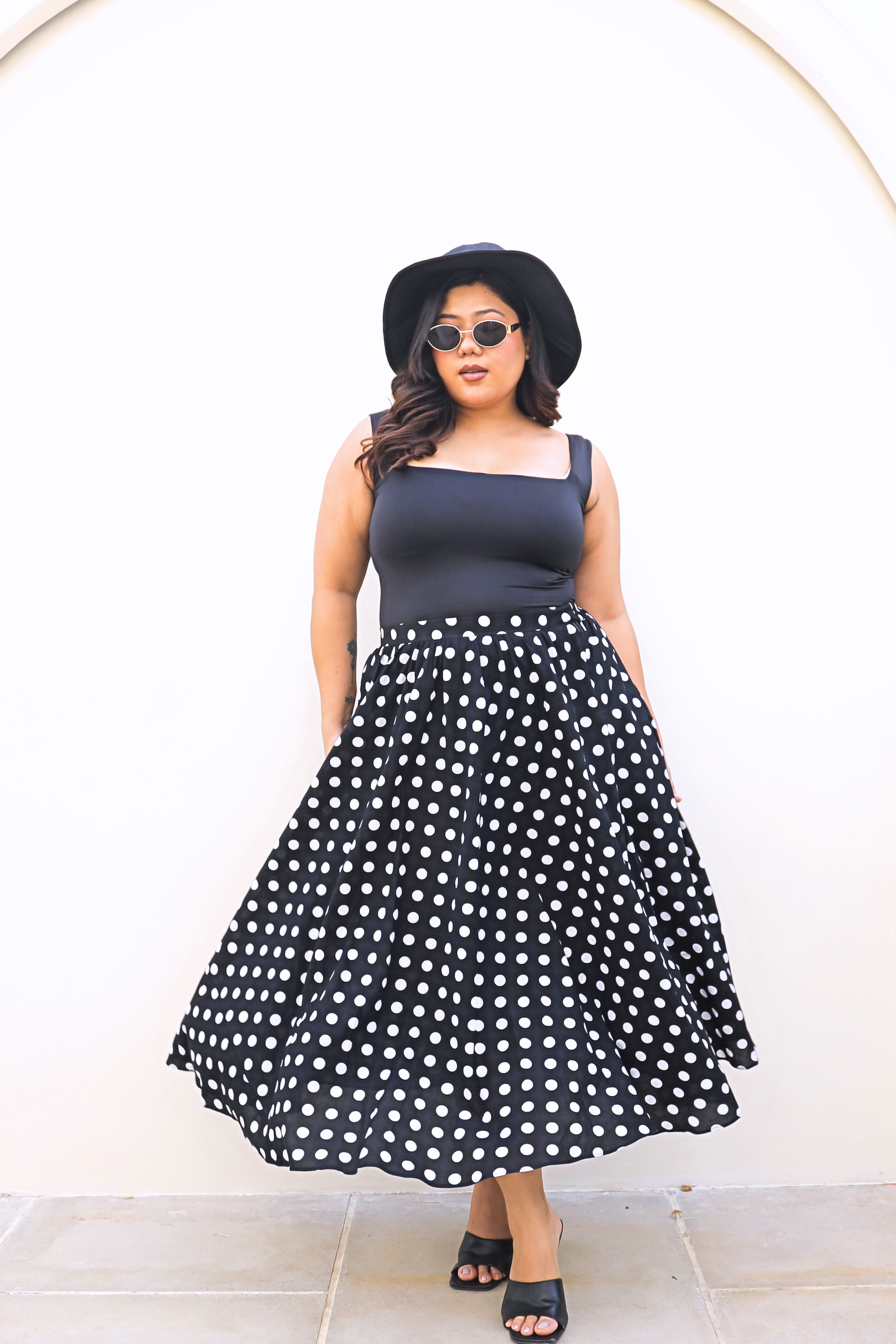 Black & White Polka Dot Midi Skirt