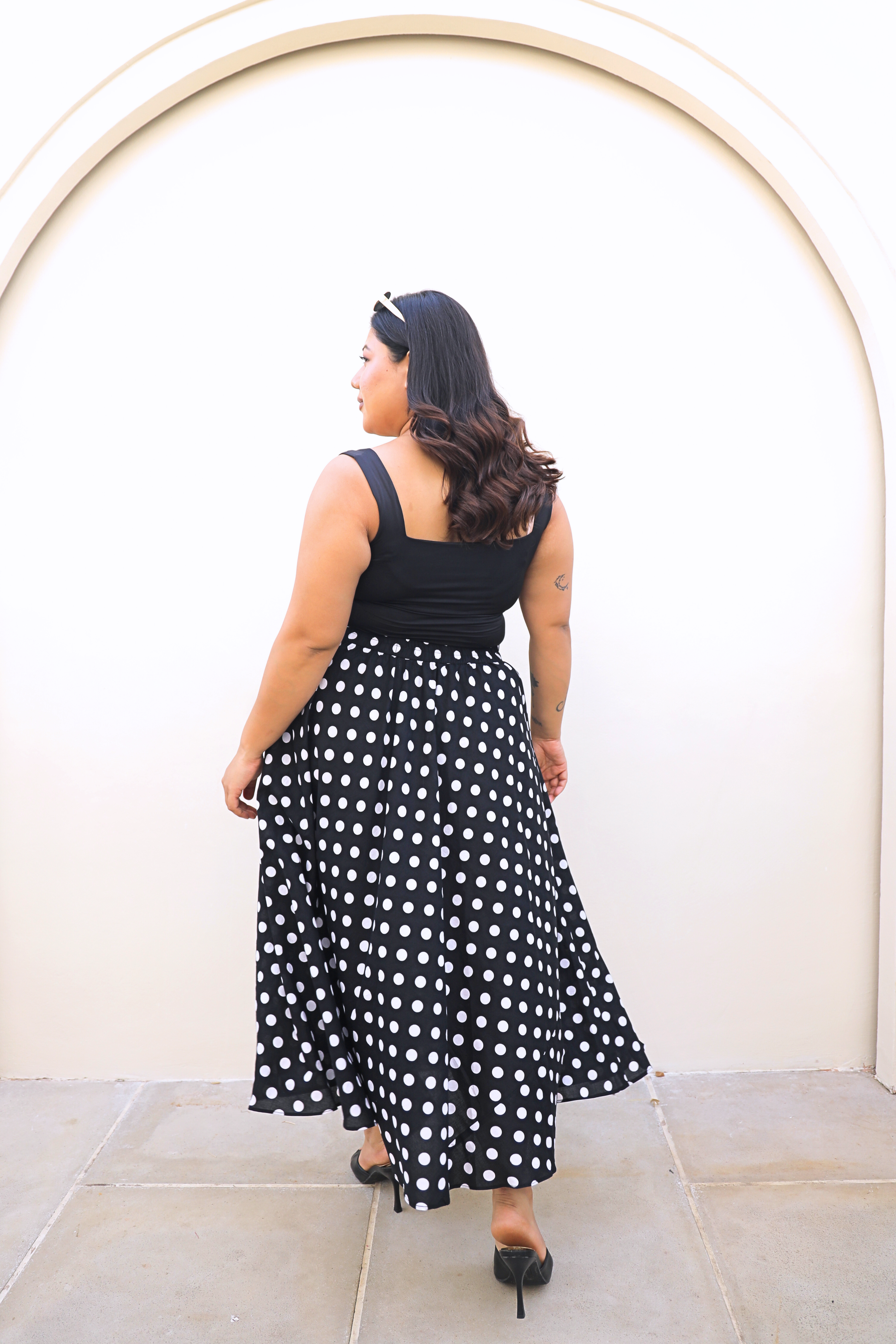 Black & White Polka Dot Midi Skirt