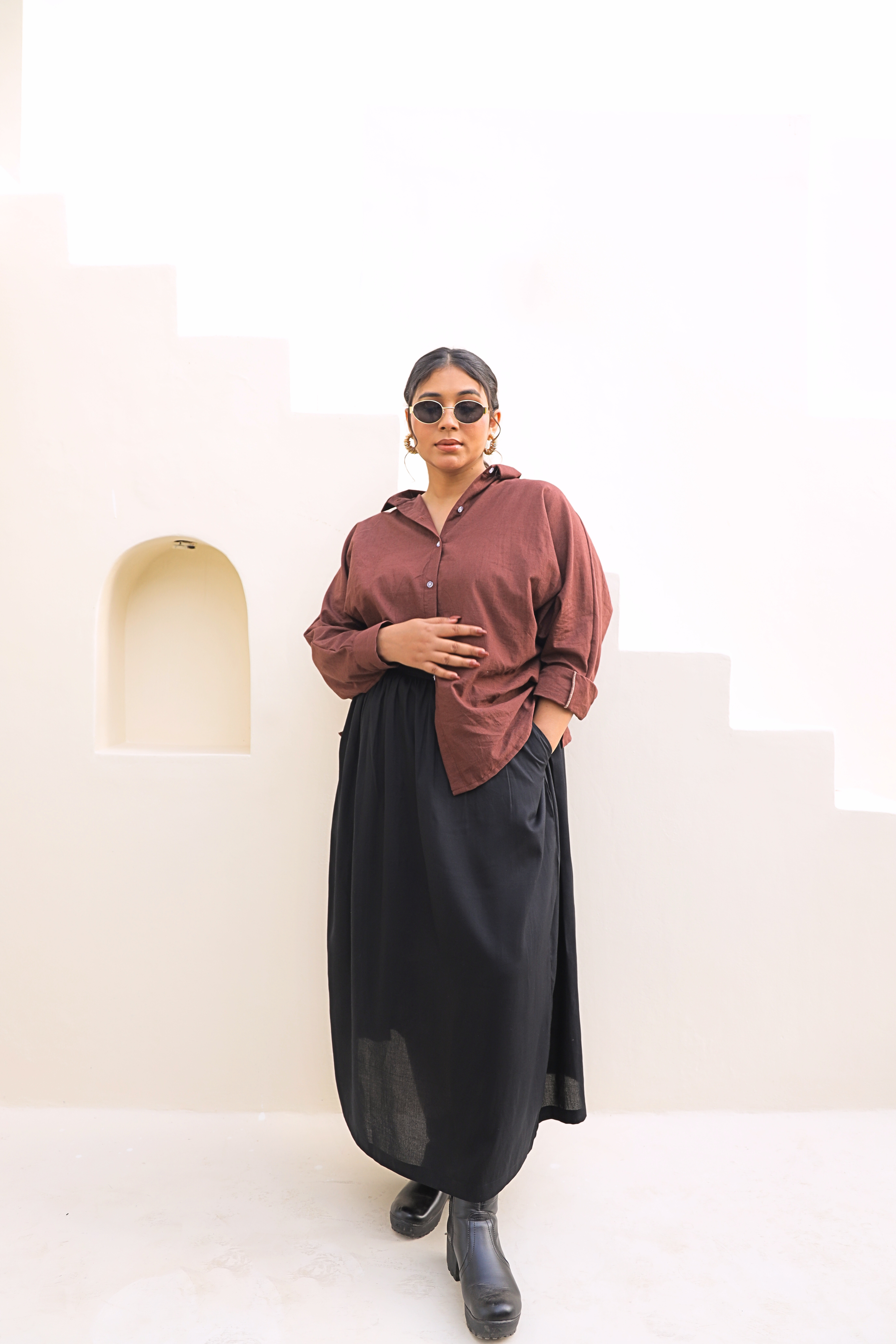 Fluid Black Rayon Maxi Skirt