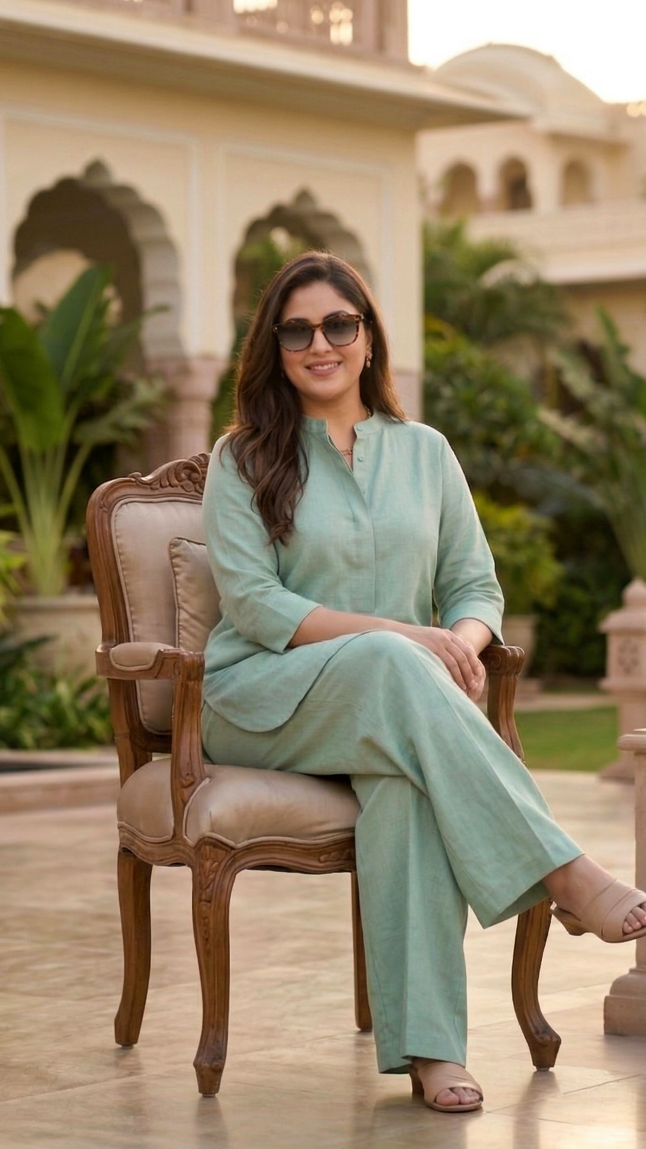 Plus Size Solid Linen Co-ord Set for Women | Elegant Kurta Co-ord Set