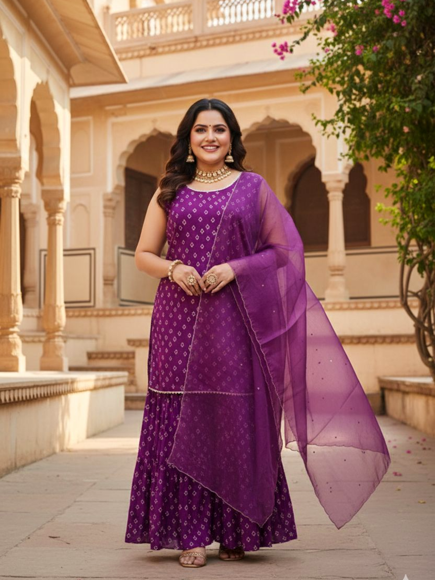Purple Bhandhani Sharara Set