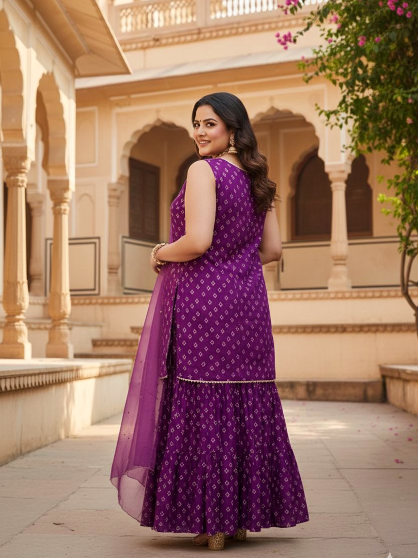 Purple Bhandhani Sharara Set