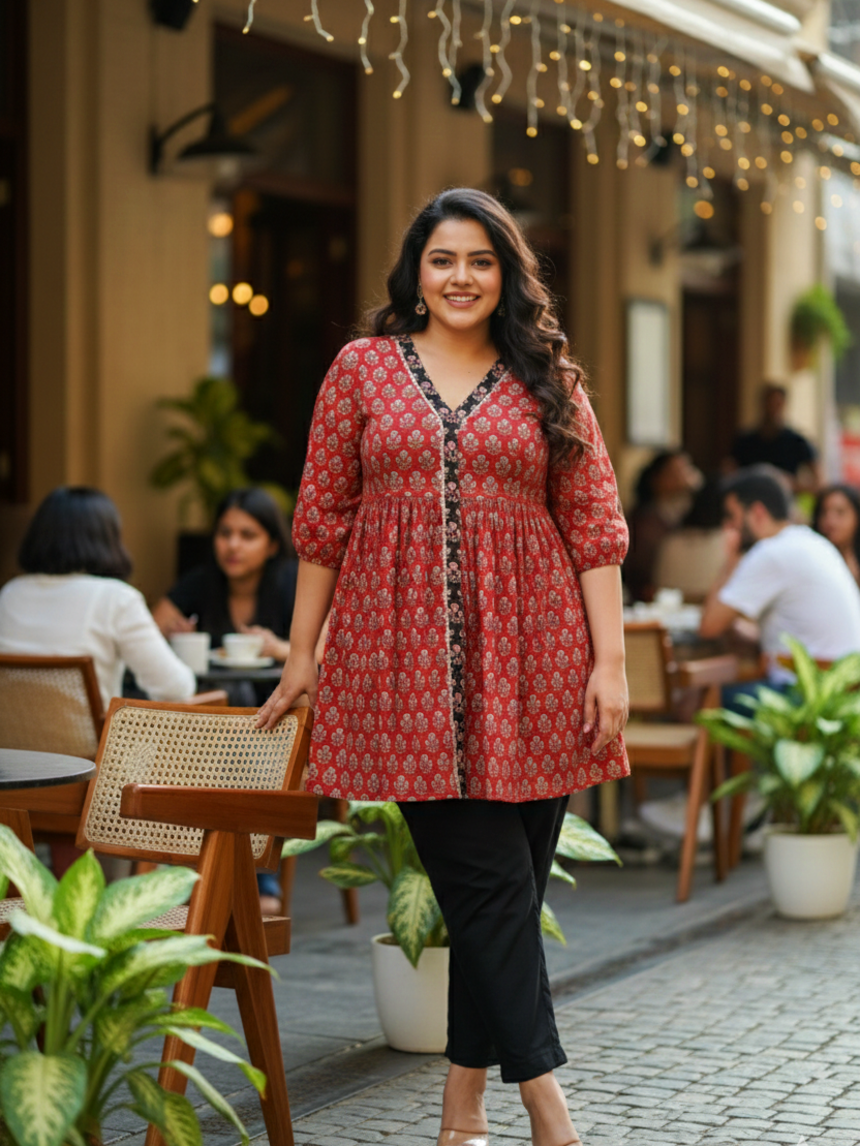 Red Bagru Block Print Peplum Set (set of 2)