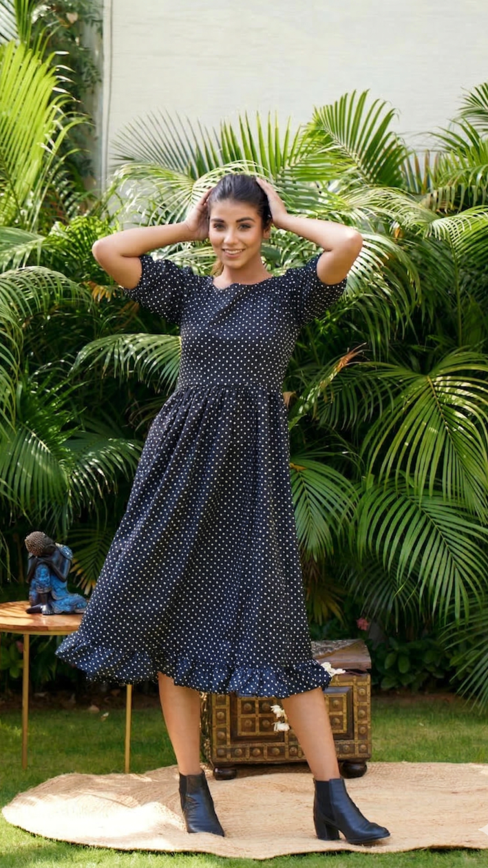 Regular Black Polka Tiered Maxi Dress
