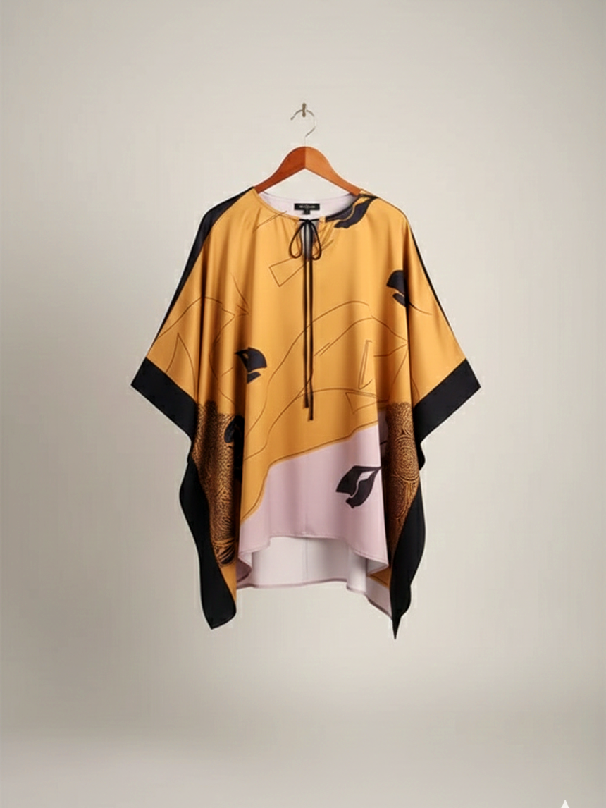 Plus Size Premium Satin Poncho-Style Kaftan Top for Women