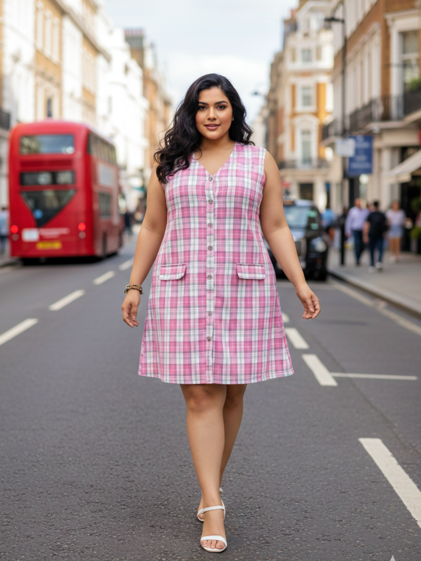 Pink Checked A-Line Mini Dress