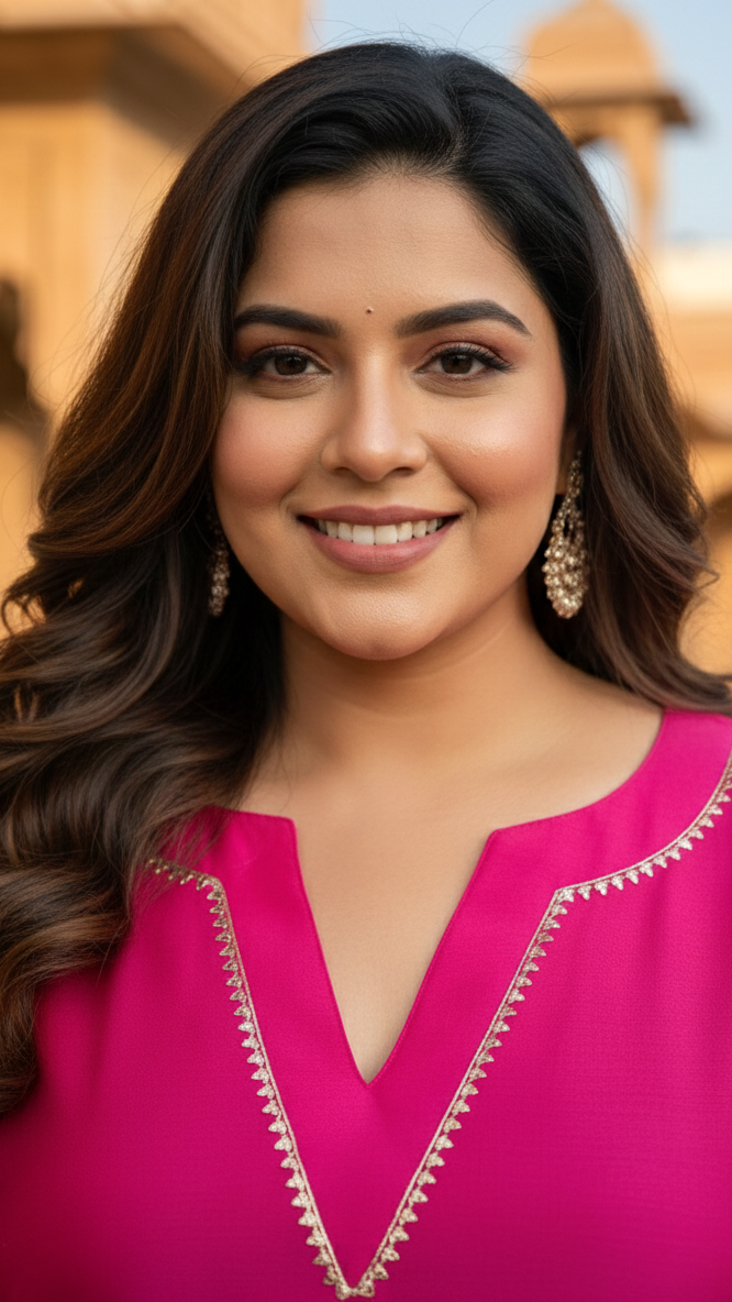 Plus Size Rani Pink Taffeta Straight Kurta Set with Gold Gota Work For Women