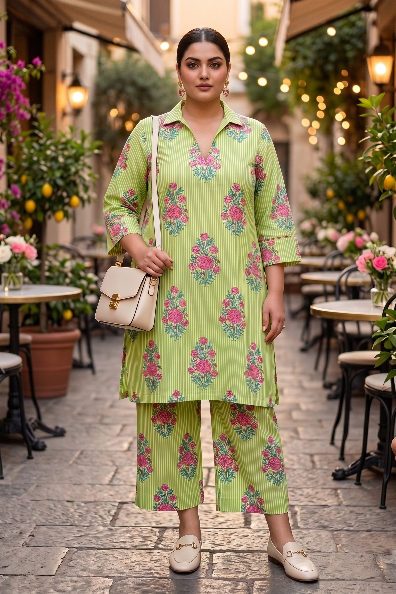 Plus Size Cotton Printed Kurta Set – Floral Co-Ord Kurta Pant Set