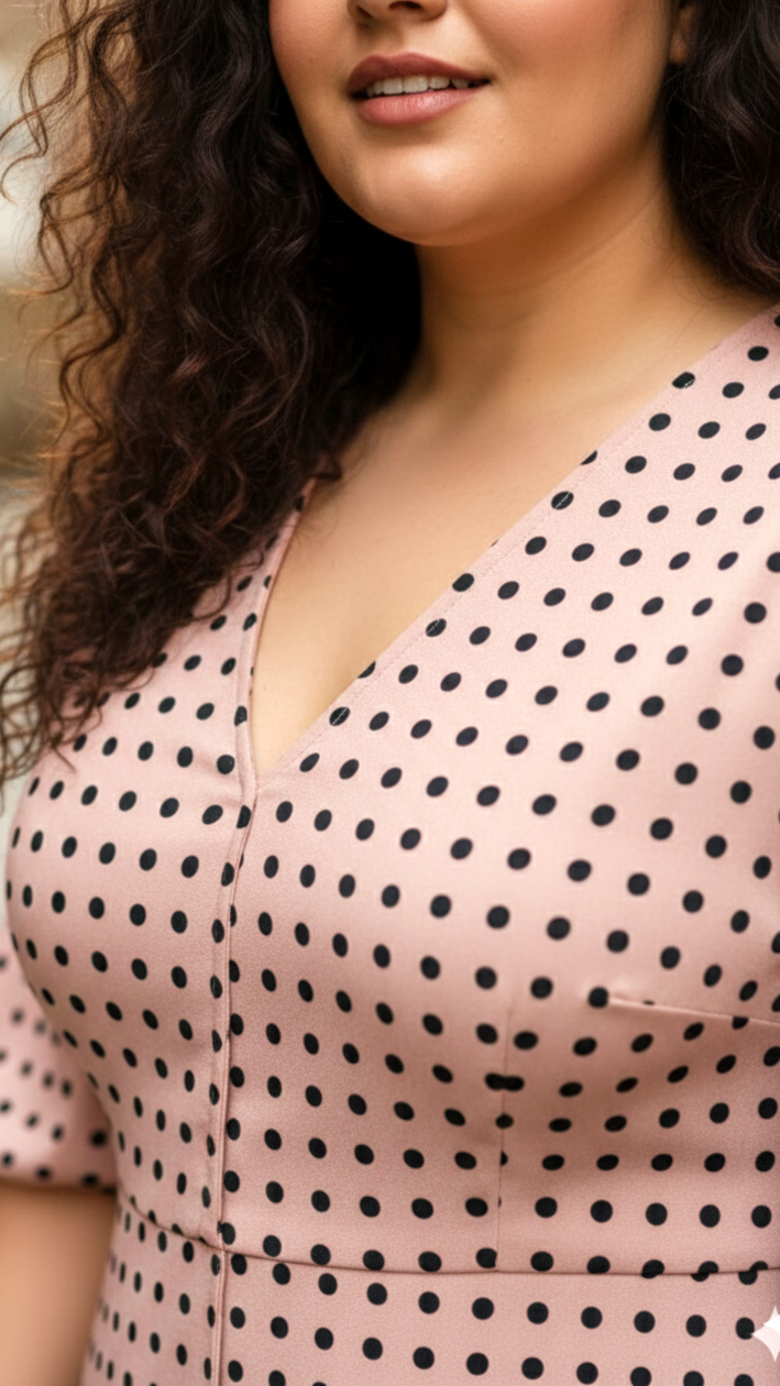 Plus Size Women’s Polka Dot Midi Dress – Elegant A-Line