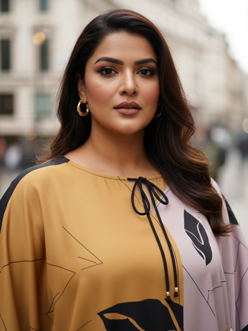 Plus Size Premium Satin Poncho-Style Kaftan Top for Women