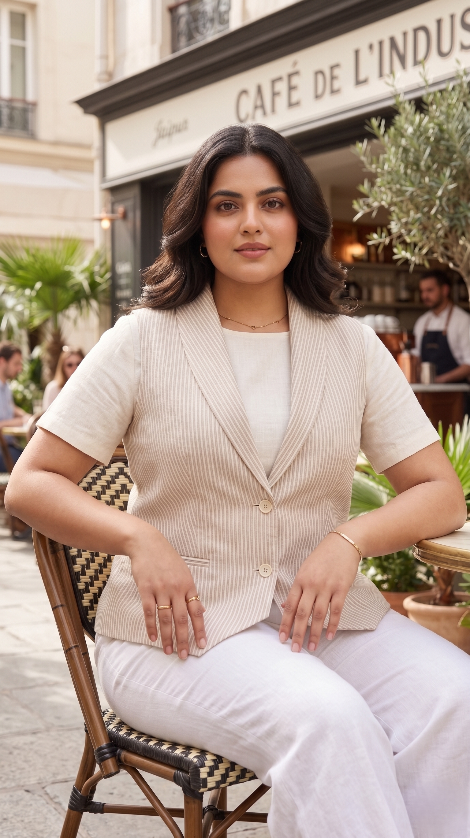 Plus Size Cotton Linen Sleeveless Jacket – Tailored Vest Blazer for Women