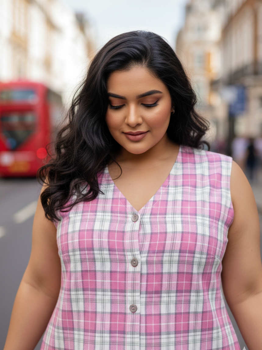 Pink Checked A-Line Mini Dress