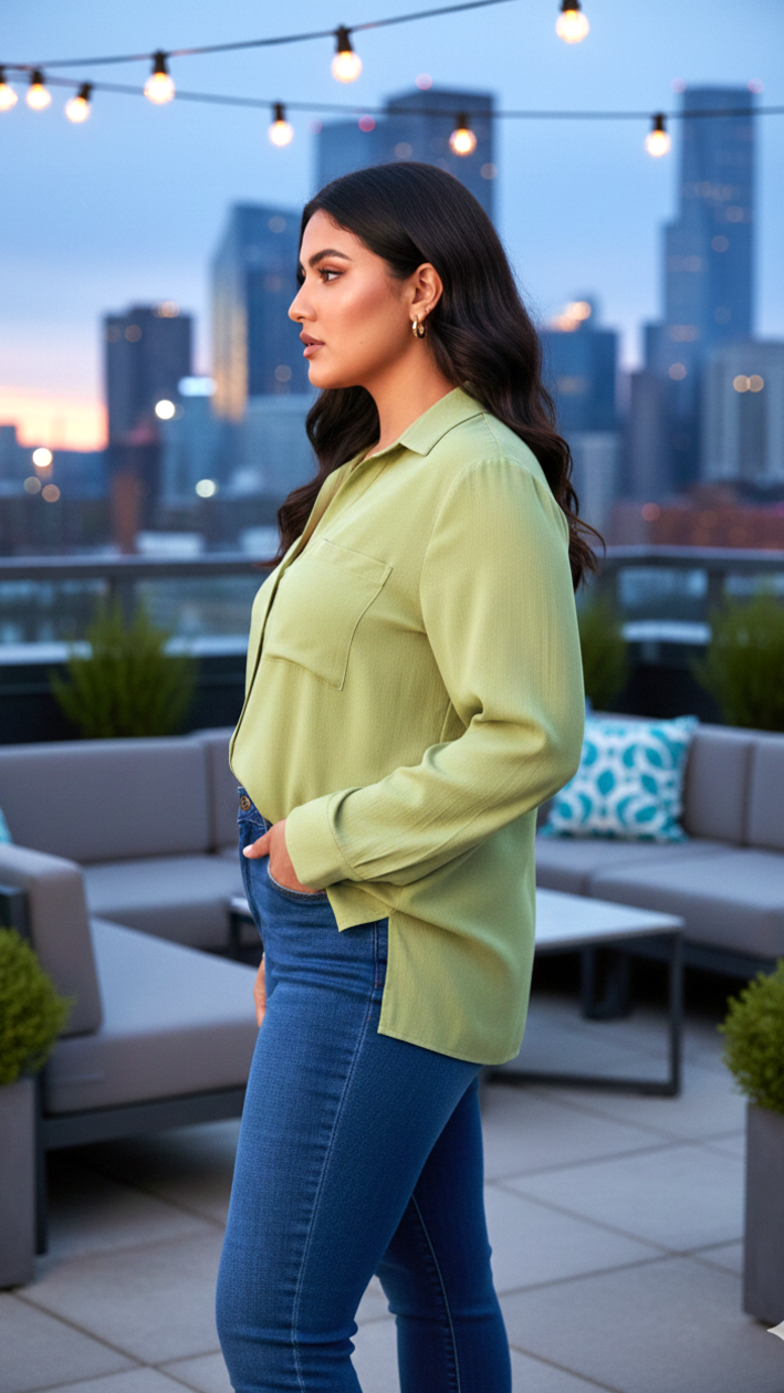 Olive Green Linen Everyday Work Shirt