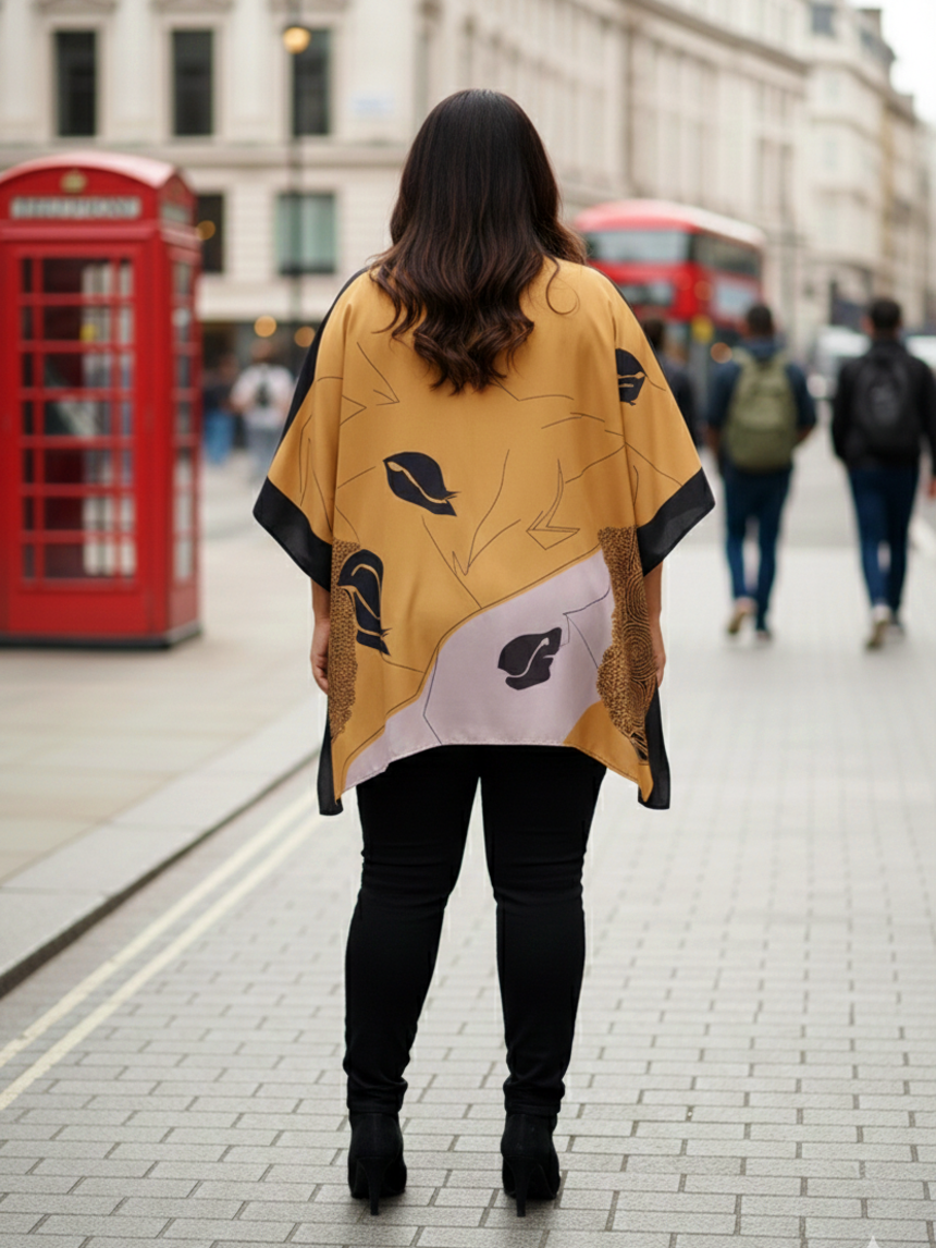Plus Size Premium Satin Poncho-Style Kaftan Top for Women