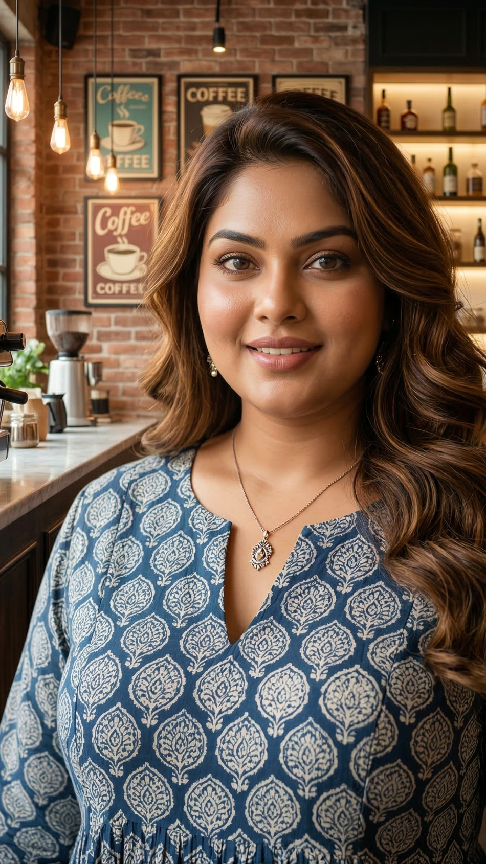 Plus Size Blue Printed Cotton Dress for Women – Elegant Casual Ethnic Dress