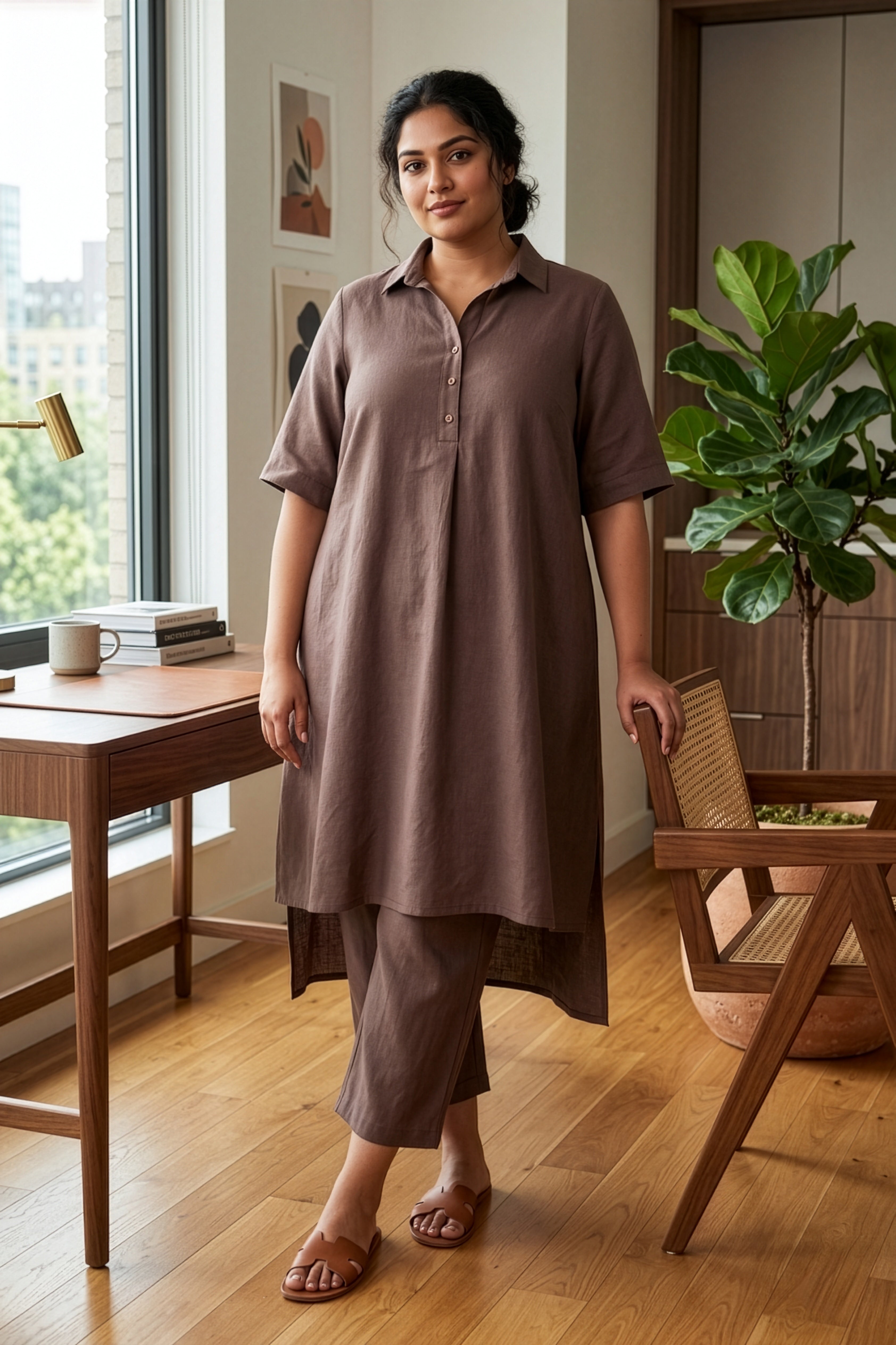 Taupe Hi-Lo Linen Co-ord Set