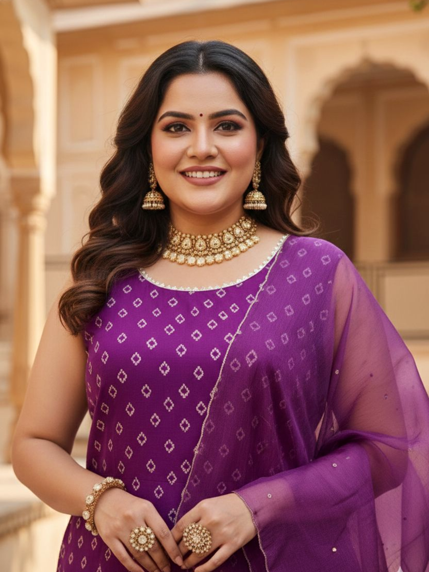 Purple Bhandhani Sharara Set