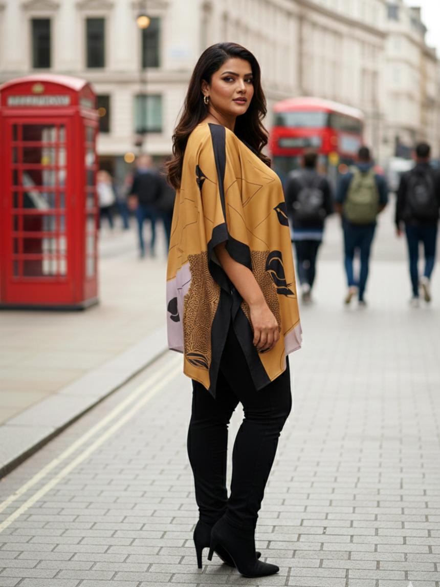 Plus Size Premium Satin Poncho-Style Kaftan Top for Women