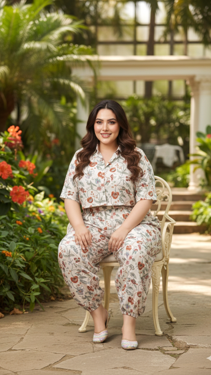 Fresh Bloom White Floral Cotton Co ord Set with Balloon Pants