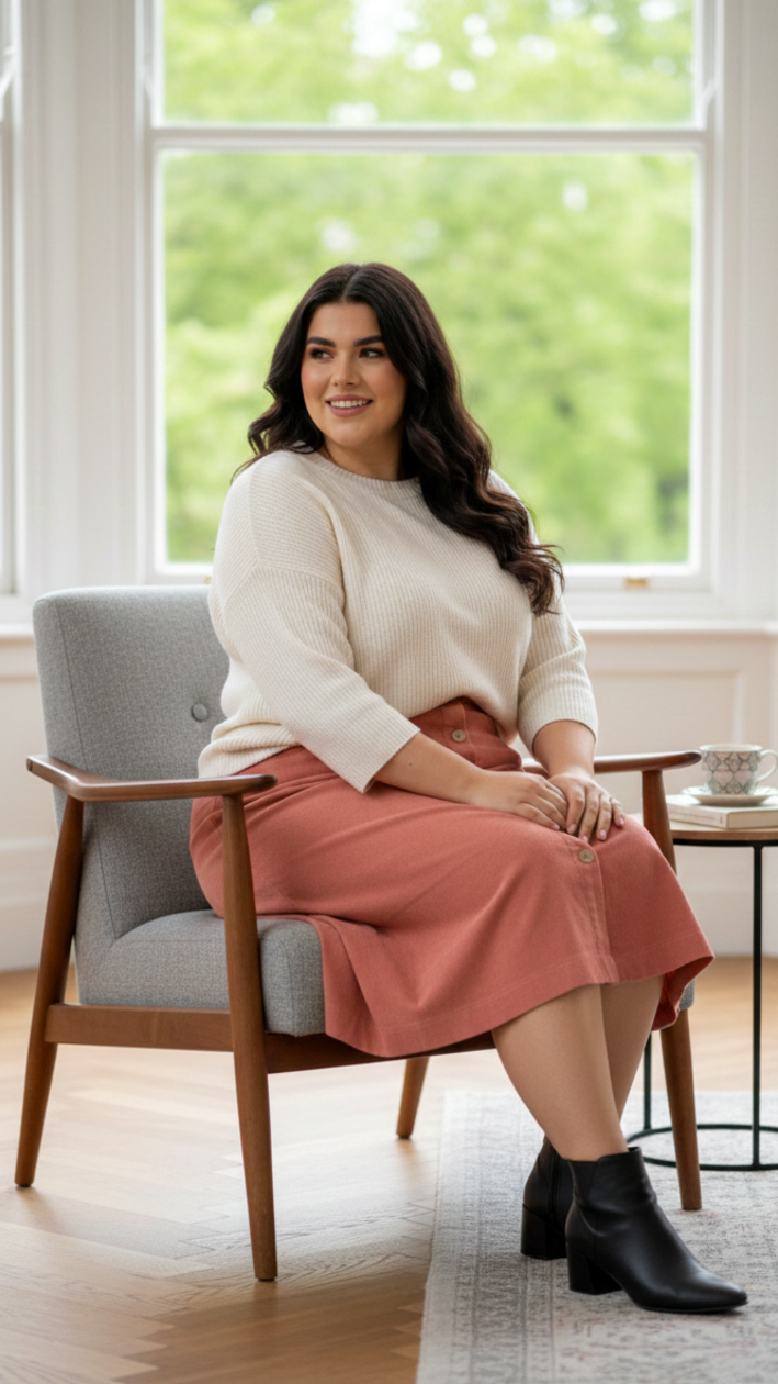 Pink High-Waisted Courduroy Midi Skirt