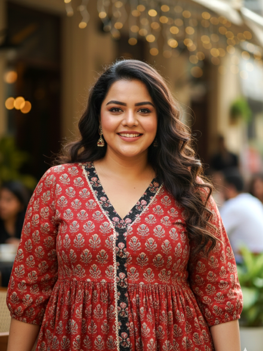 Red Bagru Block Print Peplum Set (set of 2)