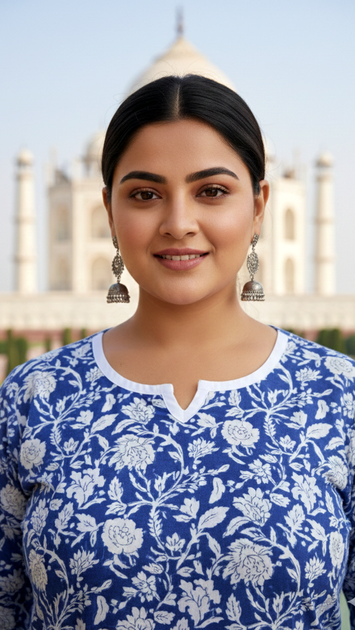 Blue Jaal Block Printed Cotton Kurta Set - (Set of 2)