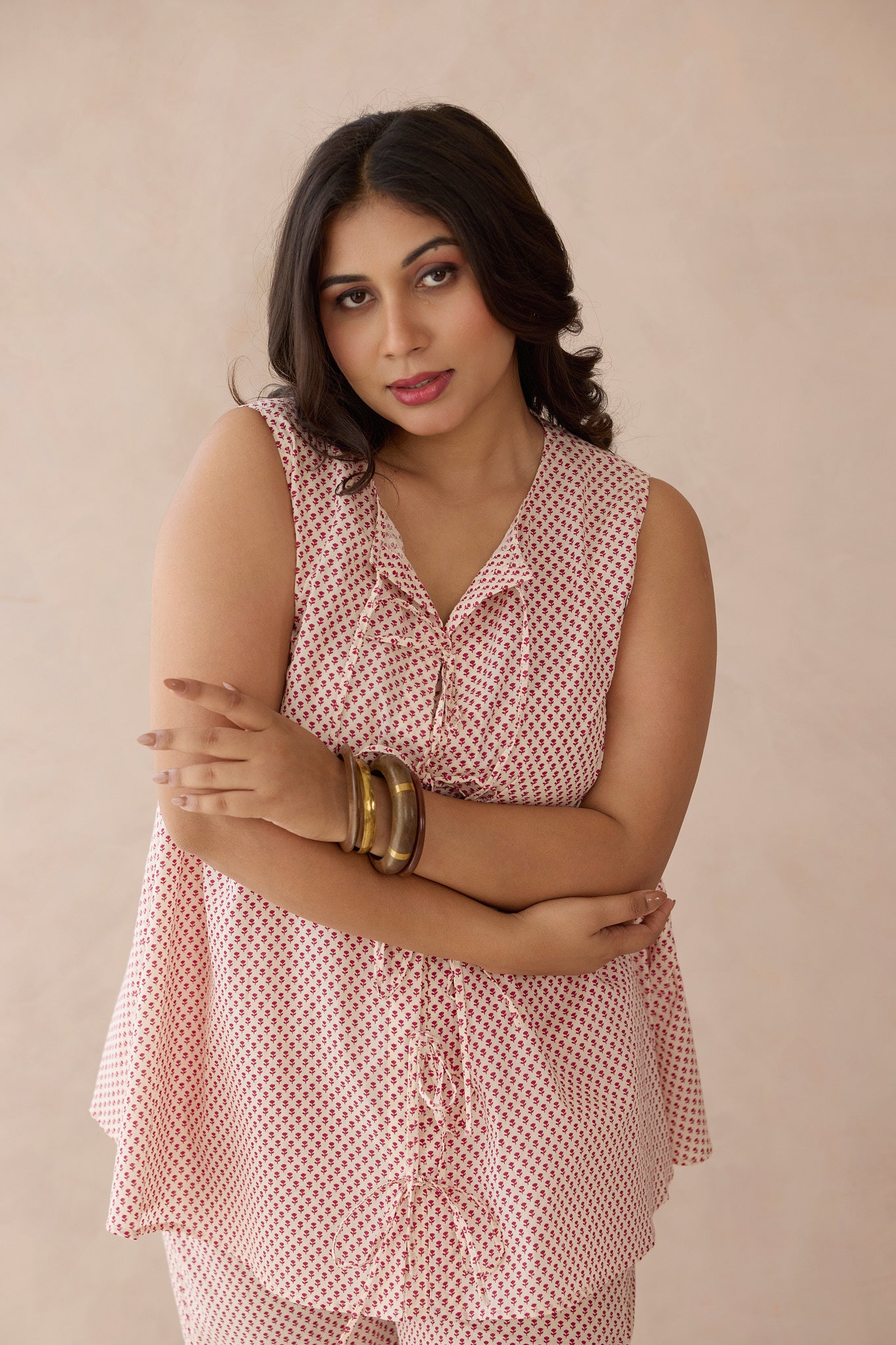 Tie-Front Style Cotton Co-ord Set with Ditsy Print