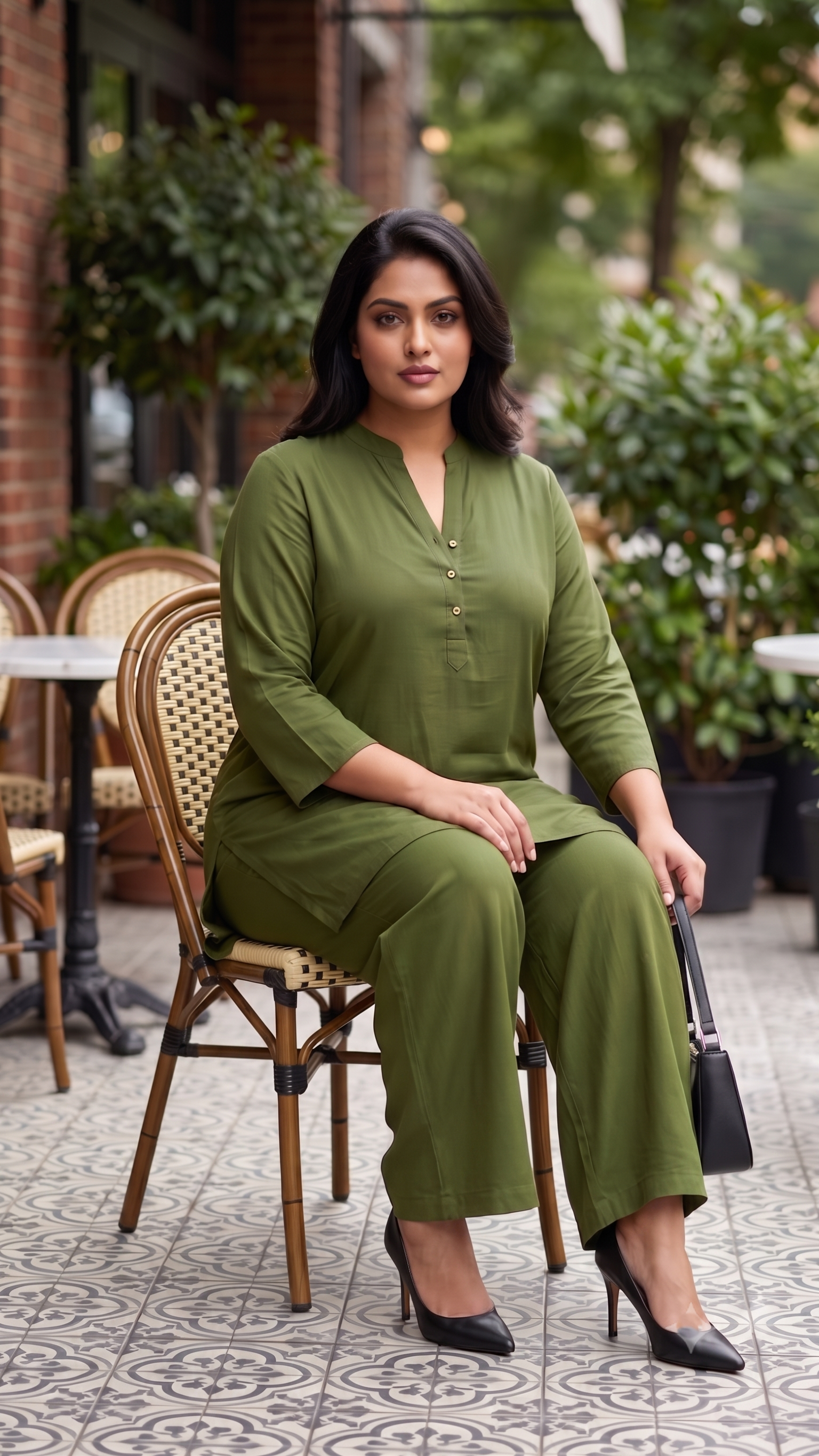 Plus Size Mehendi Green Soft Viscose Co-ord Set for Women | Solid Kurta & Straight Pants