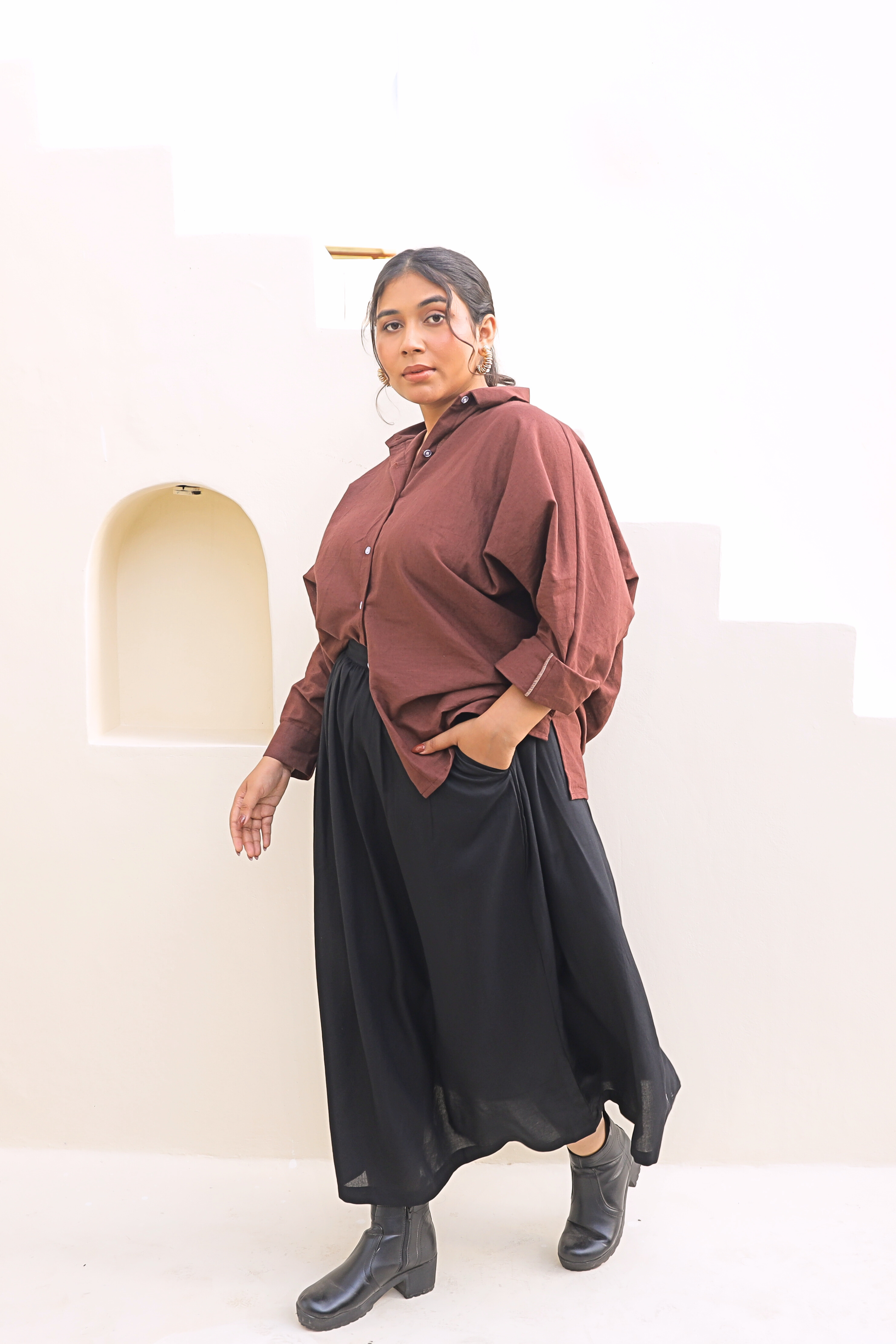 Fluid Black Rayon Maxi Skirt