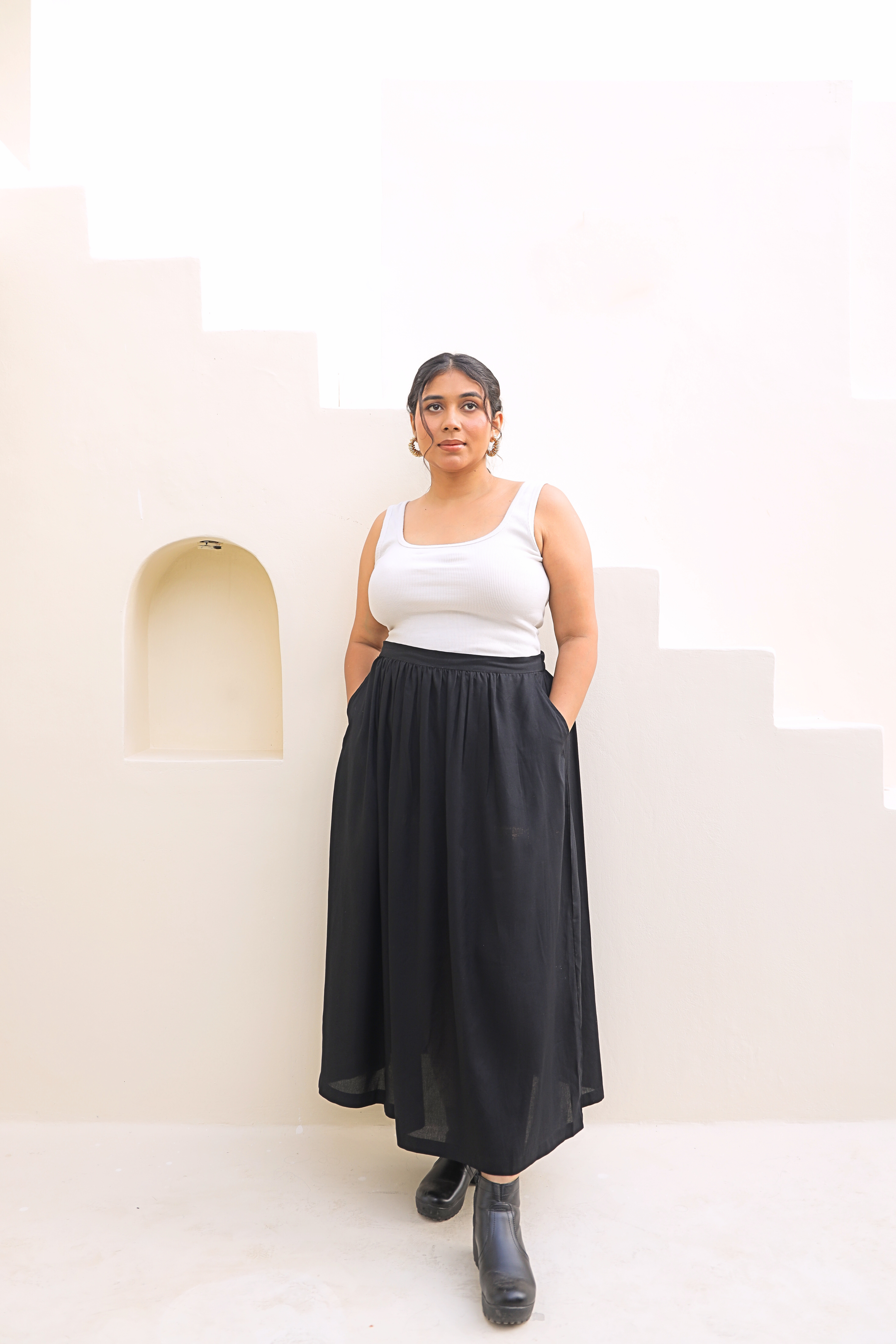 Fluid Black Rayon Maxi Skirt