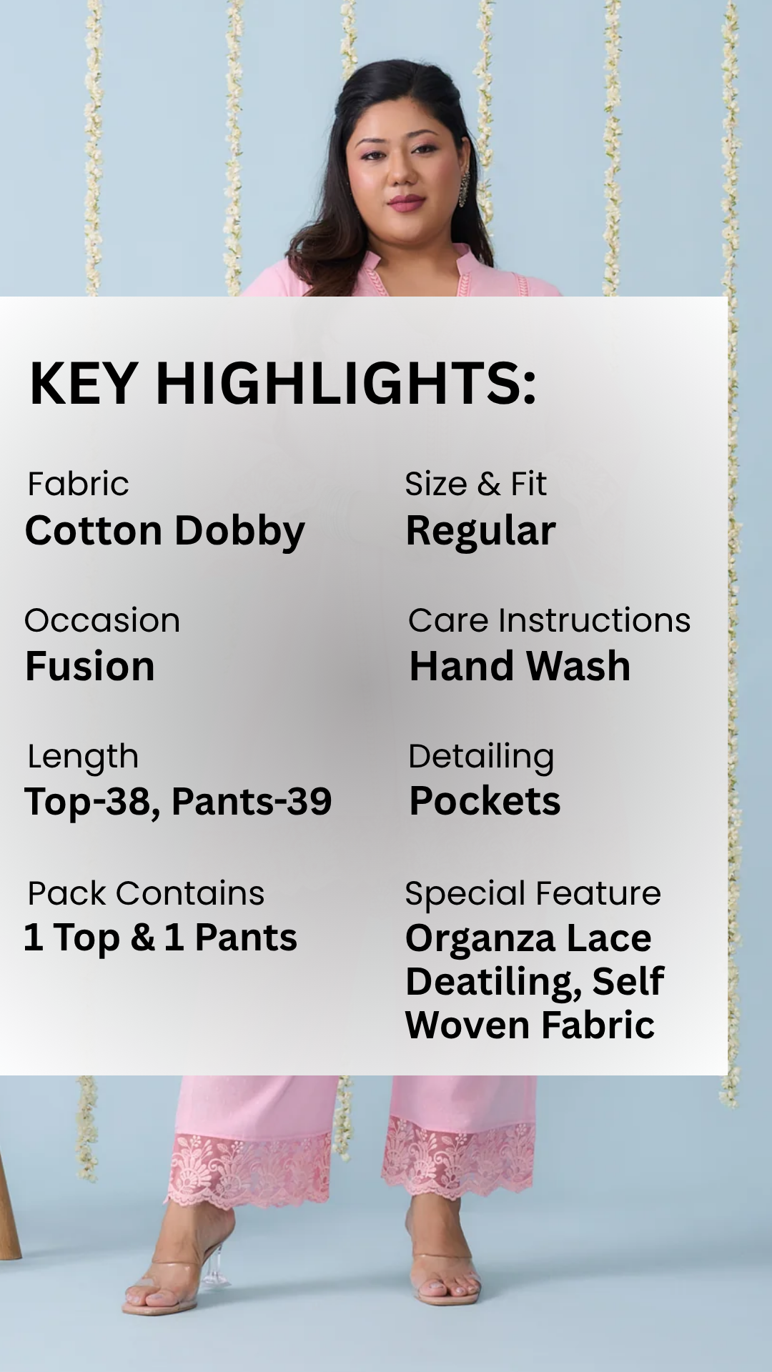 Baby Pink Festive Co-ord Set With Crochet Organza Lace