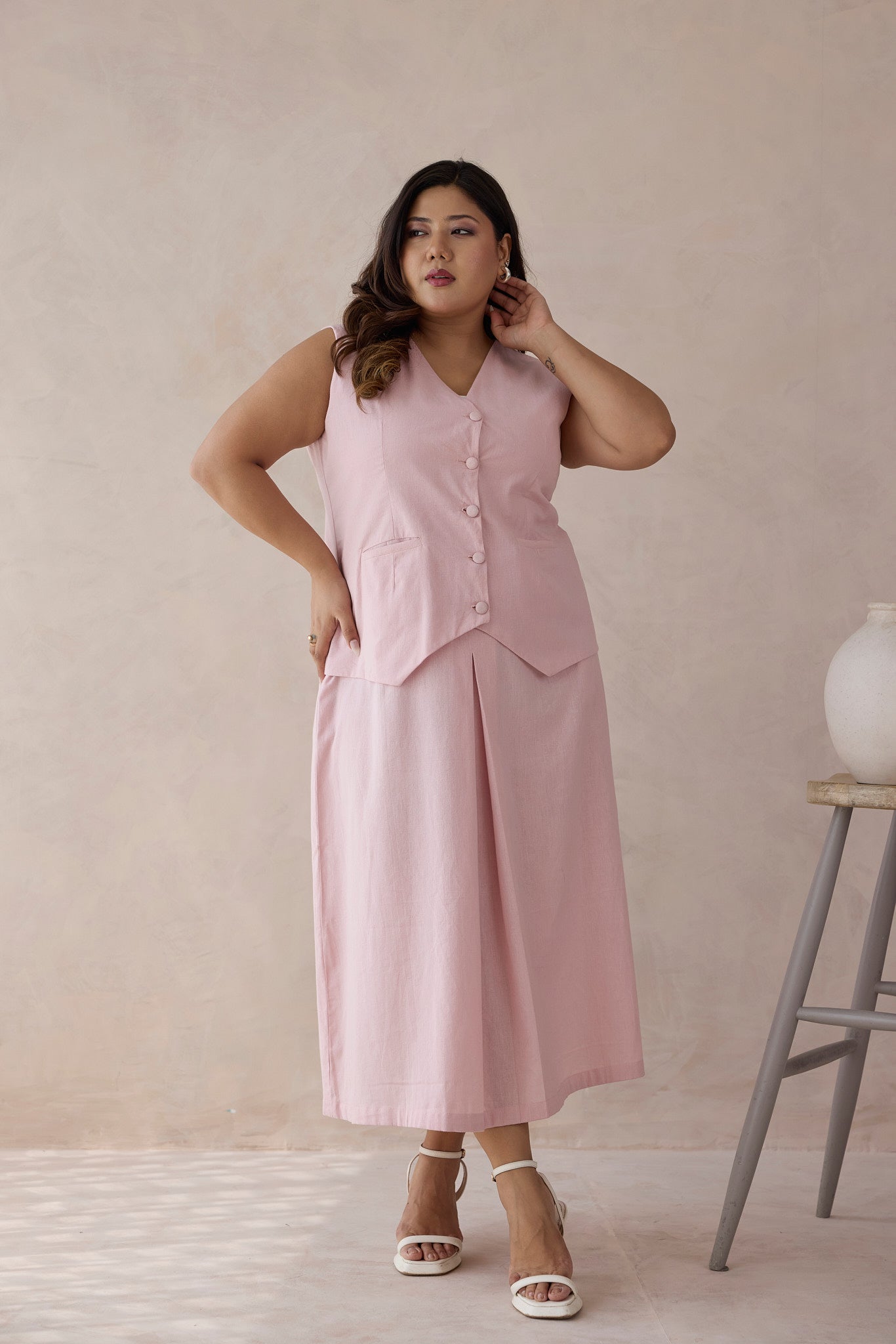 Rose Blush Linen Waistcoat & Skirt Co-ord Set