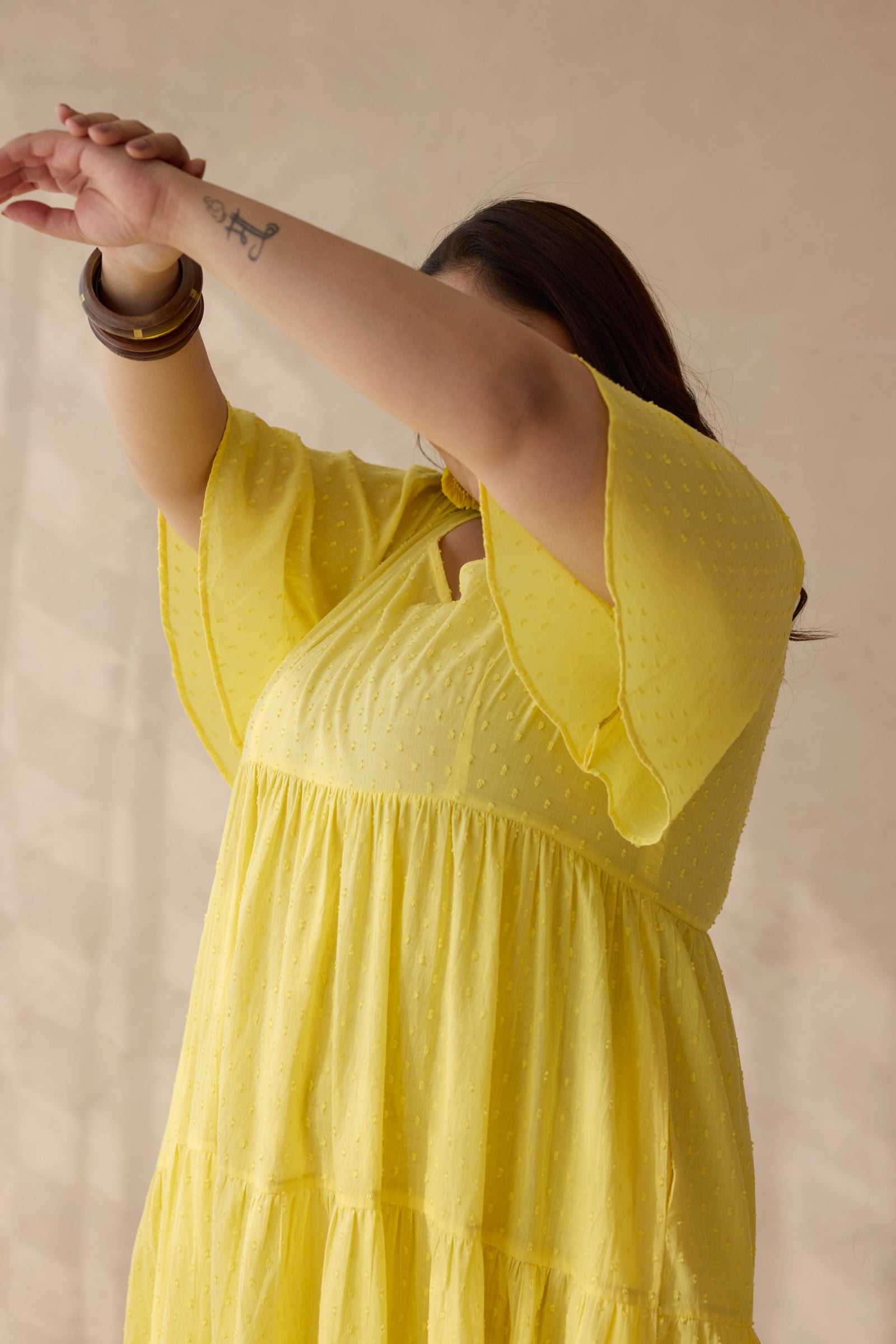 Sunflower Yellow Dobby Cotton Midi Dress