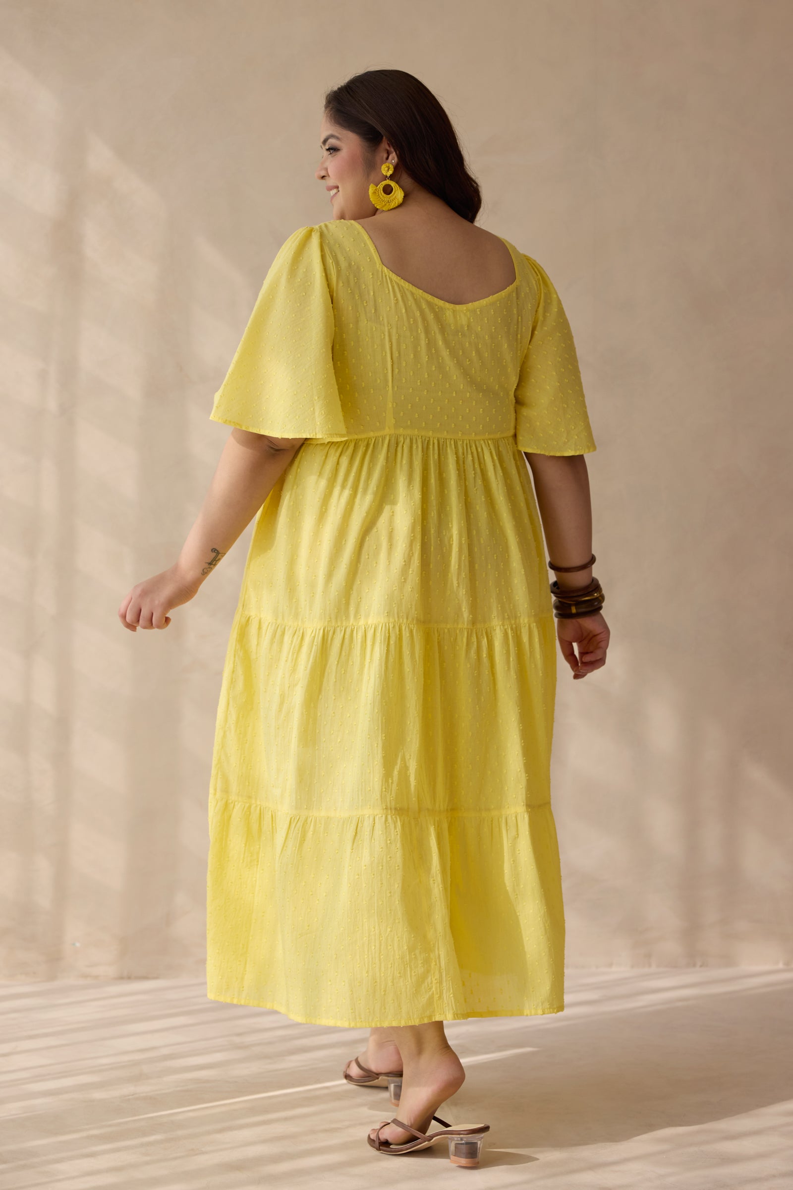 Sunflower Yellow Dobby Cotton Midi Dress