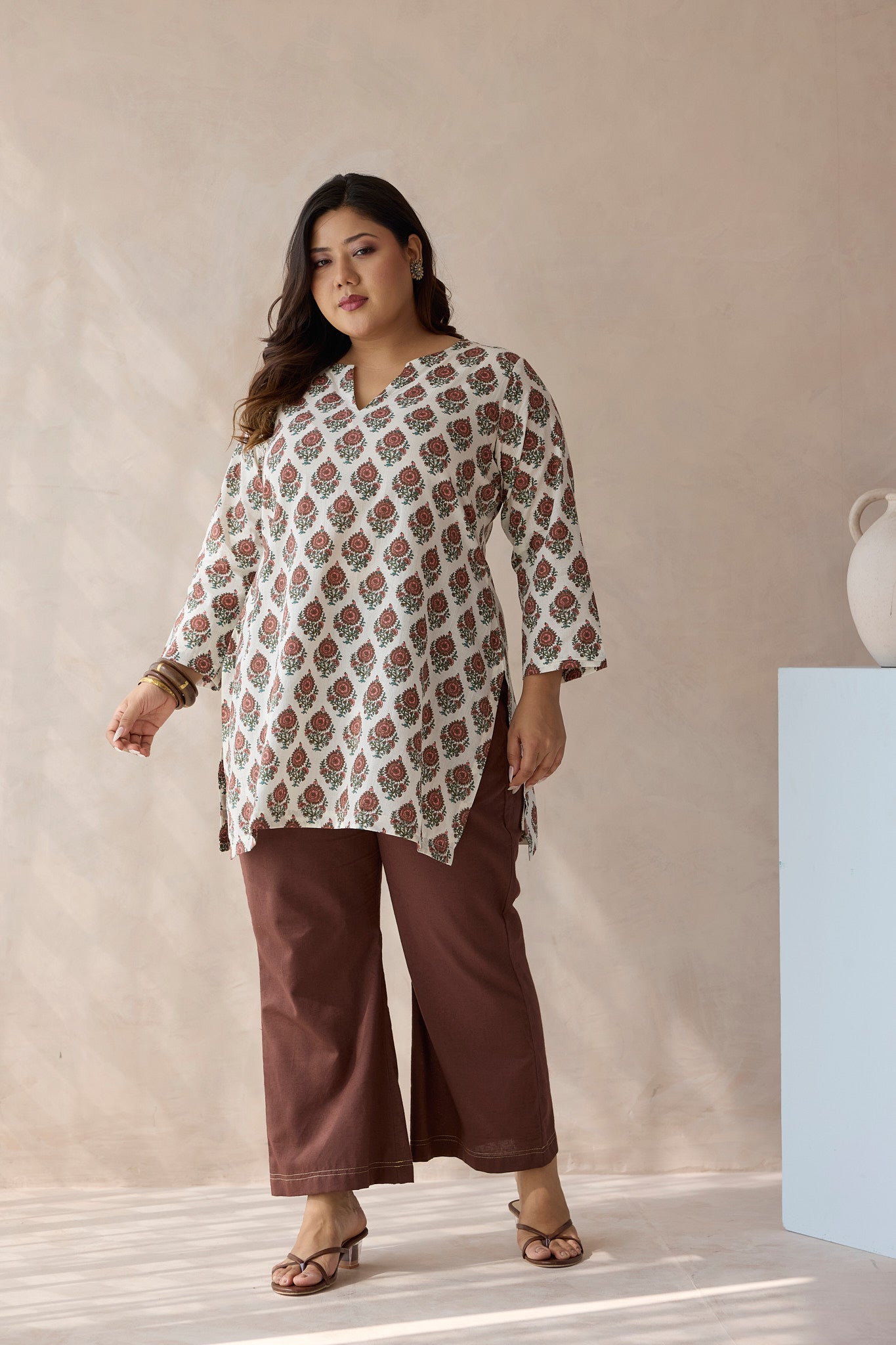 Off-White Sanganeri Printed Short Kurta