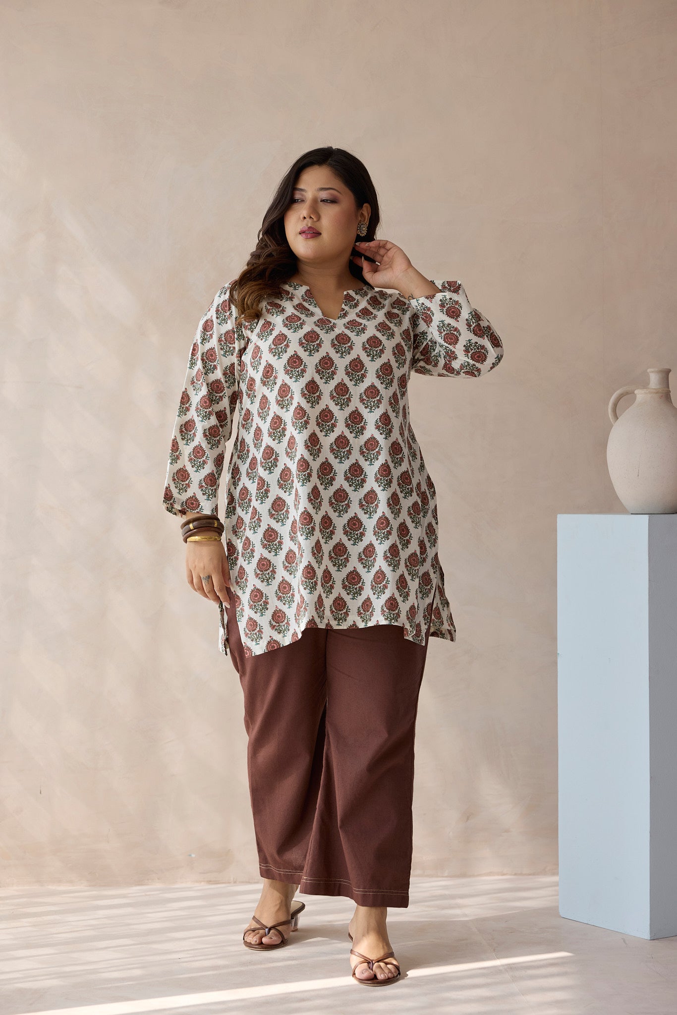 Off-White Sanganeri Printed Short Kurta