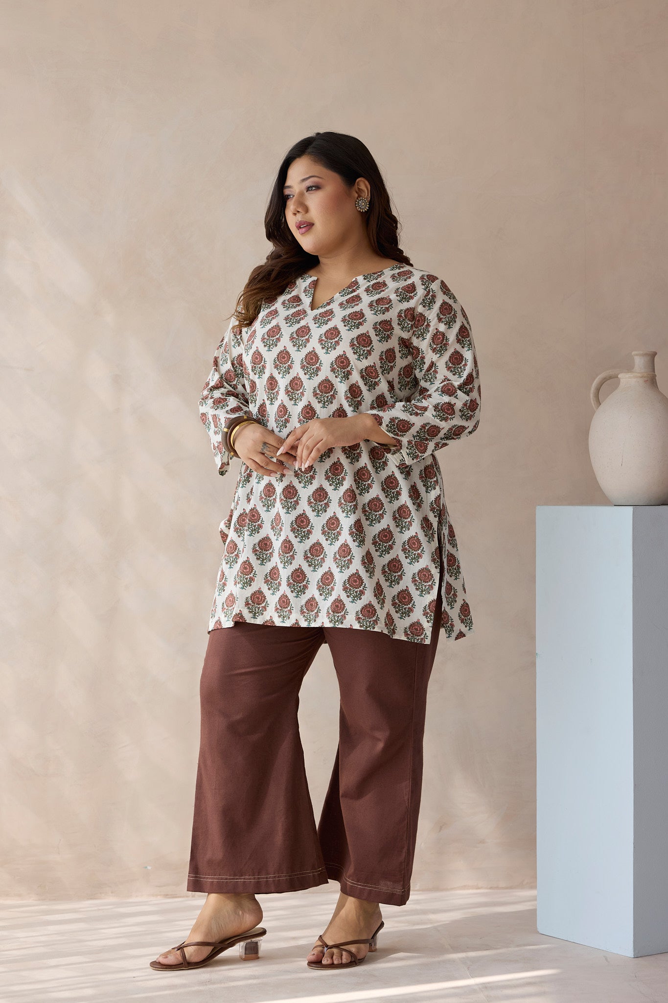 Off-White Sanganeri Printed Short Kurta