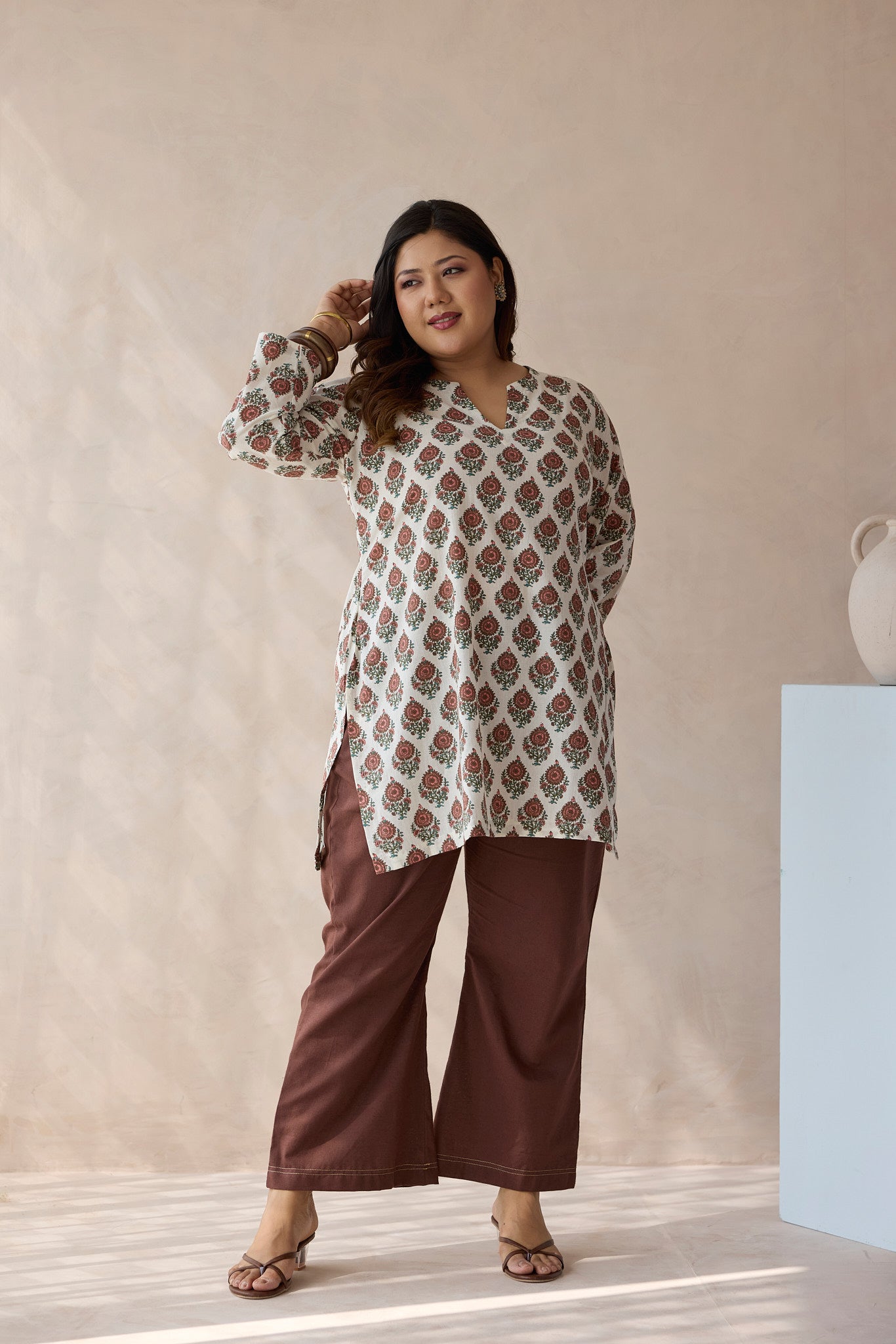 Off-White Sanganeri Printed Short Kurta